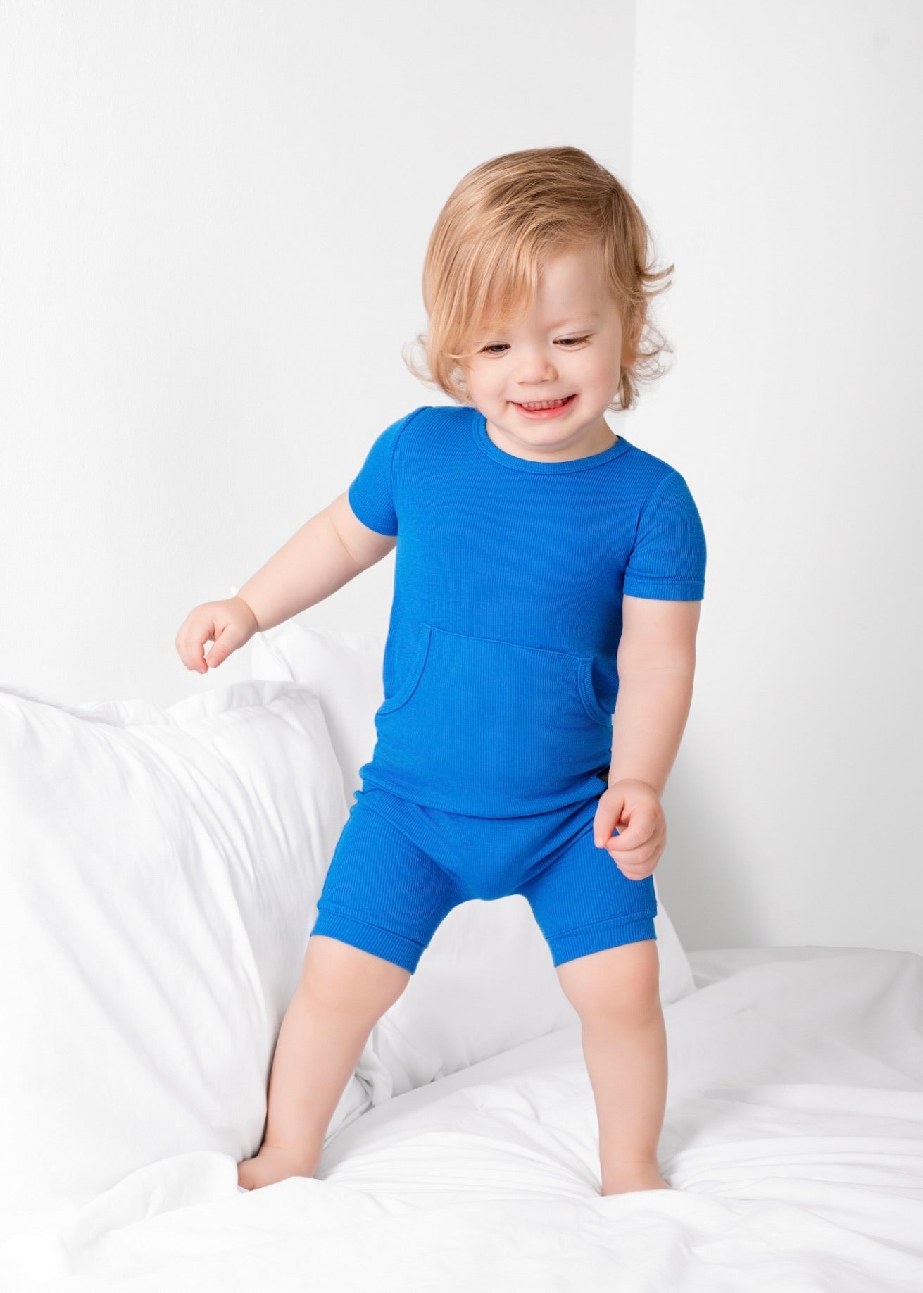 Front Opening Ready Set Romper® Shortie in Ribbed Sapphire