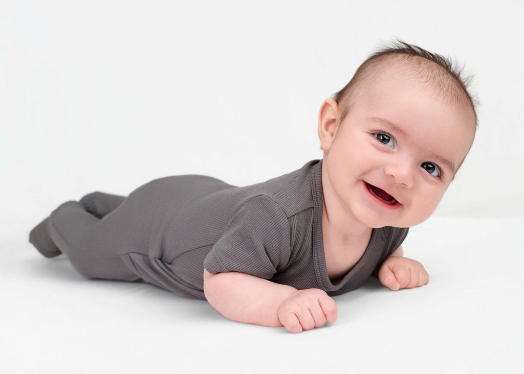 Front Opening Ready Set Romper® in Ribbed Stormy