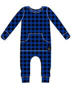 Front Opening Ready Set Romper® in Blue Buffalo Plaid
