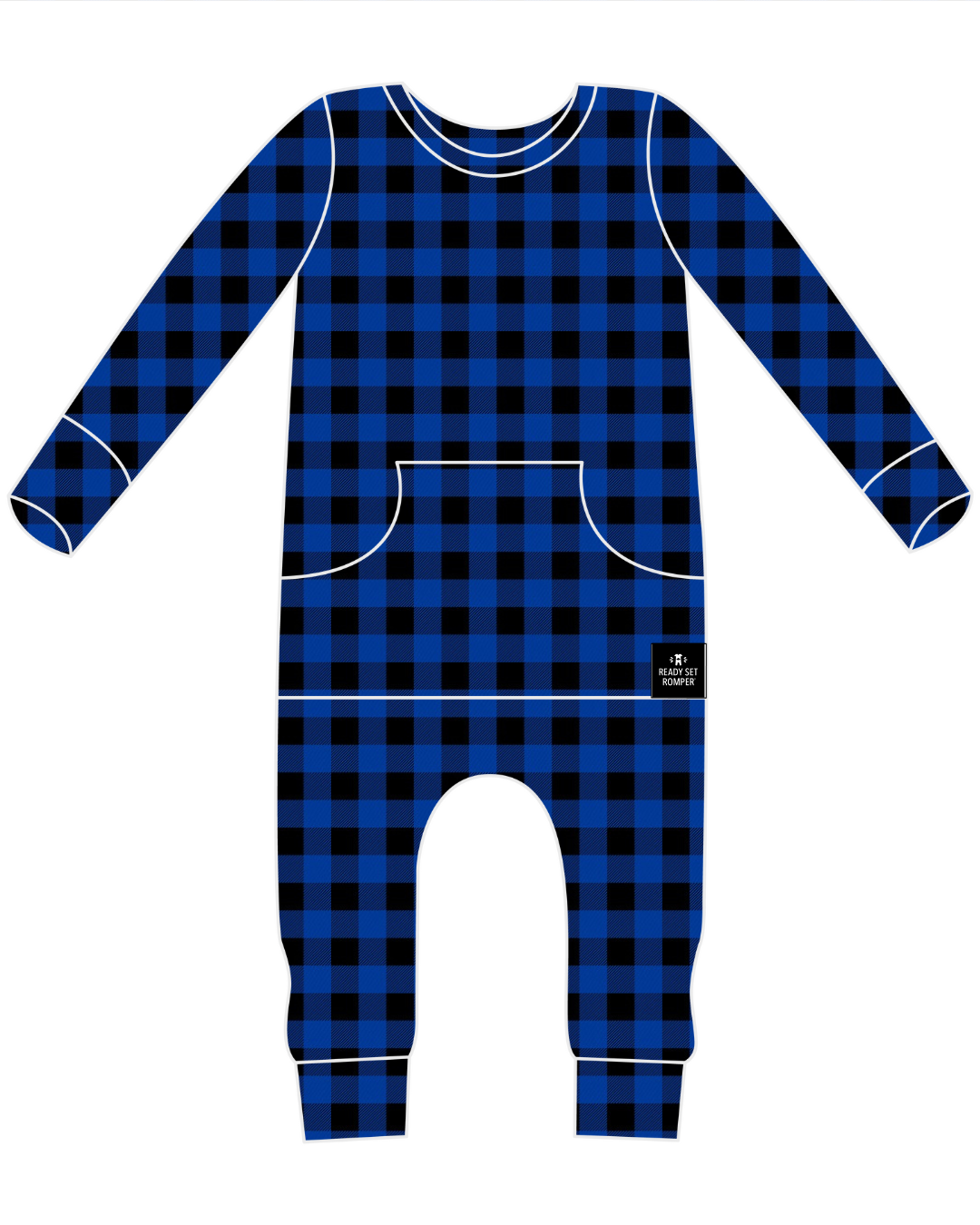 Front Opening Ready Set Romper® in Blue Buffalo Plaid