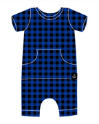 Front Opening Ready Set Romper® Shortie in Blue Buffalo Plaid