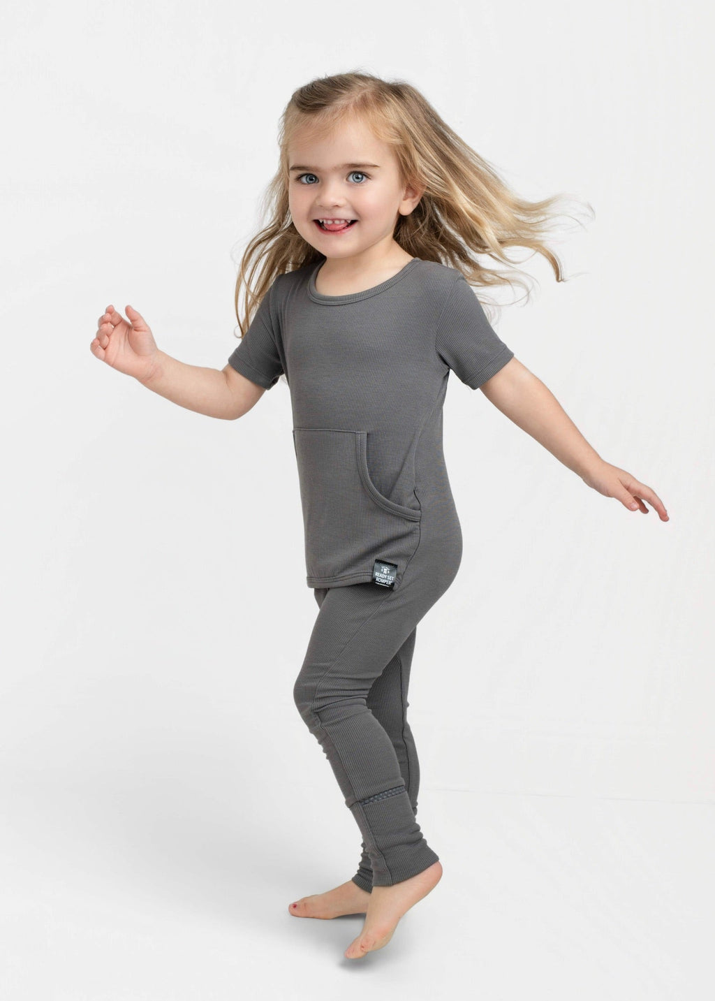 Front Opening Ready Set Romper® in Ribbed Stormy