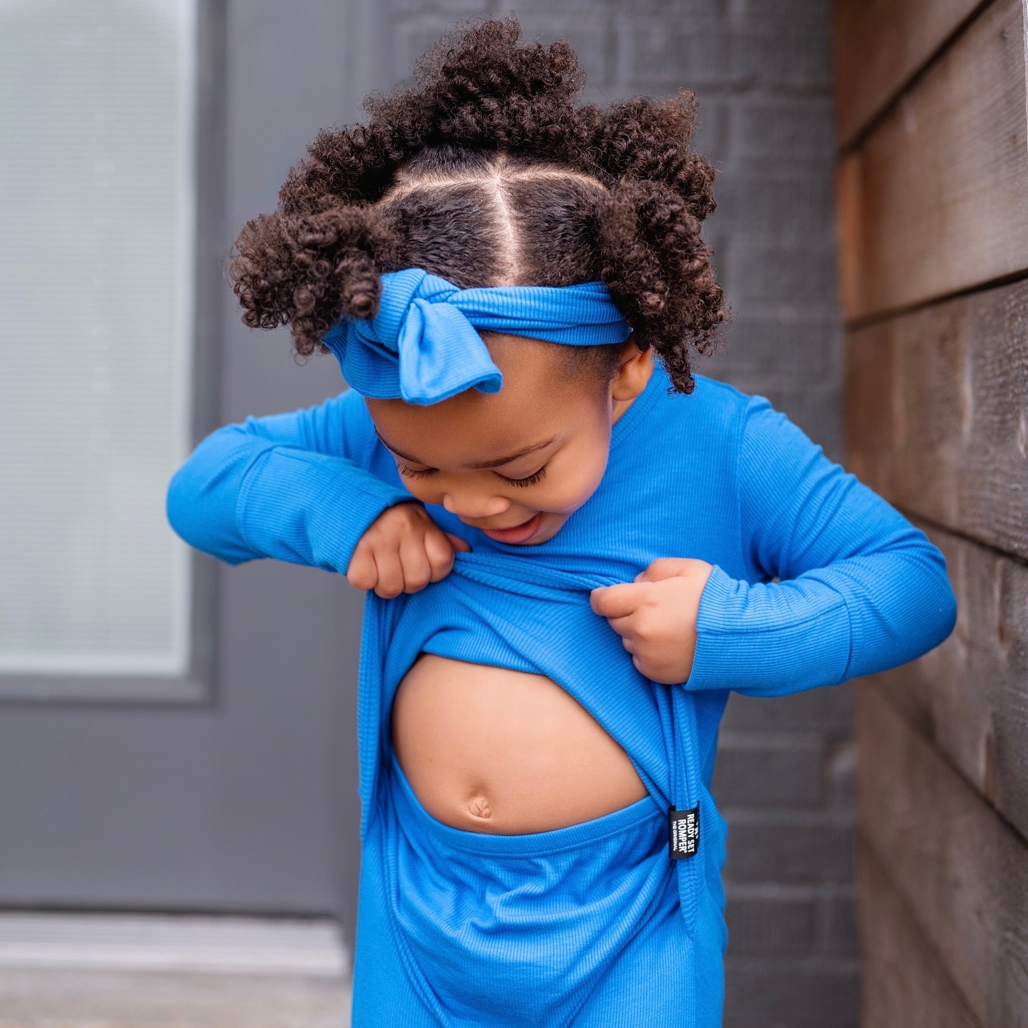 Front Opening Ready Set Romper® in Ribbed Sapphire