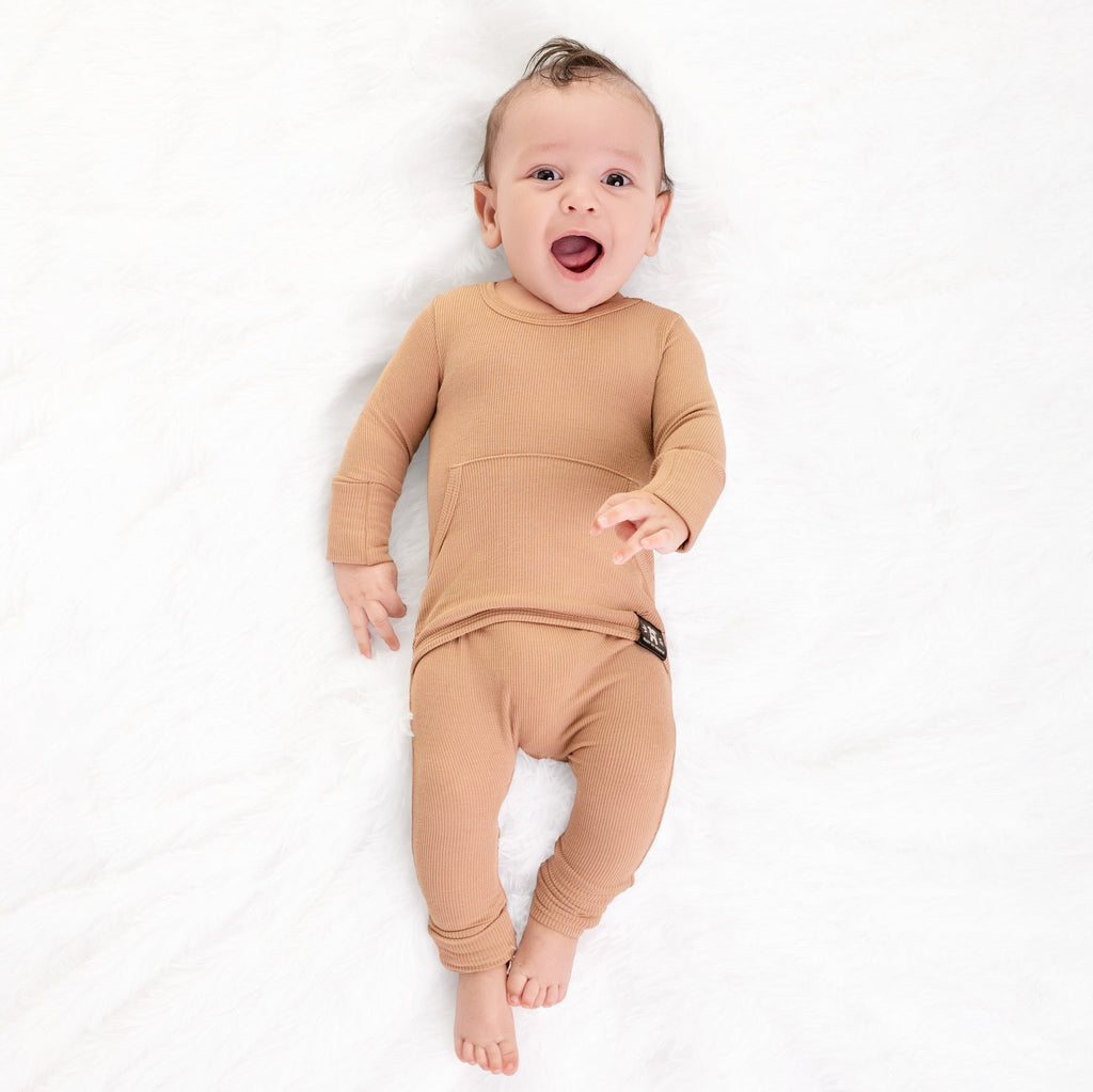 Front Opening Ready Set Romper® in Ribbed Caramel