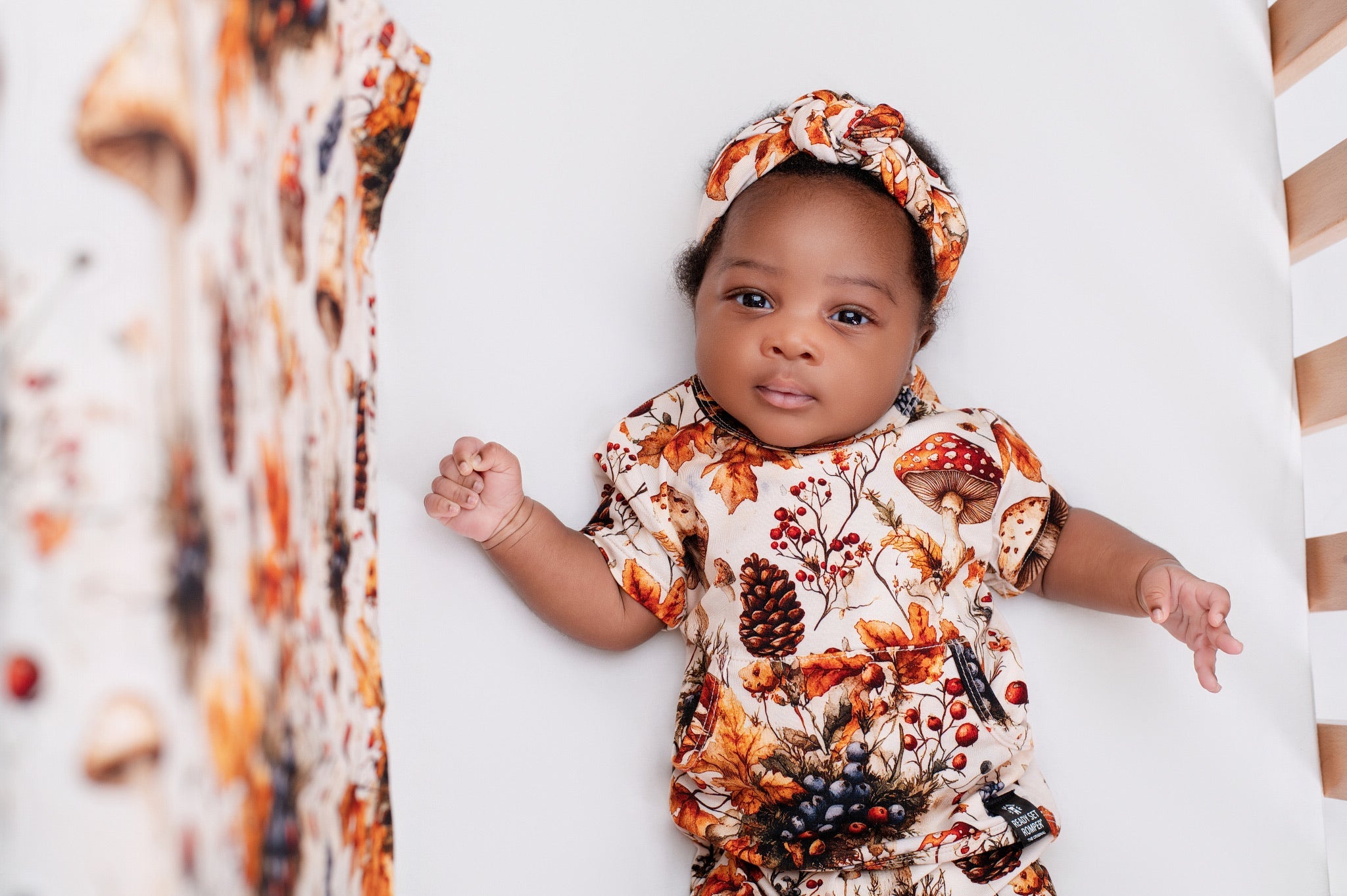 Front Opening Ready Set Romper® Shortie in Mushrooms