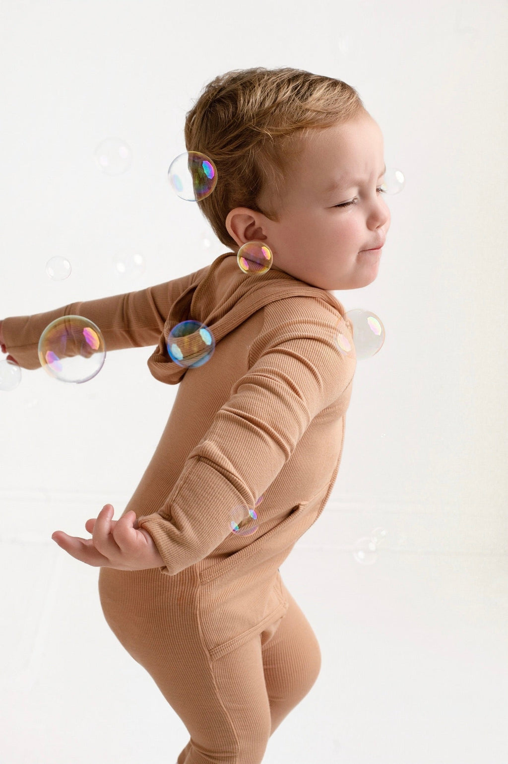Front Opening Ready Set Romper® ZIP-IT in Ribbed Caramel