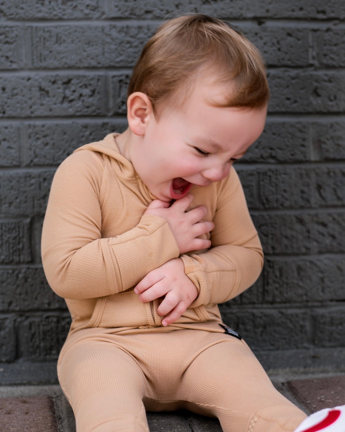 Front Opening Ready Set Romper® ZIP-IT in Ribbed Caramel