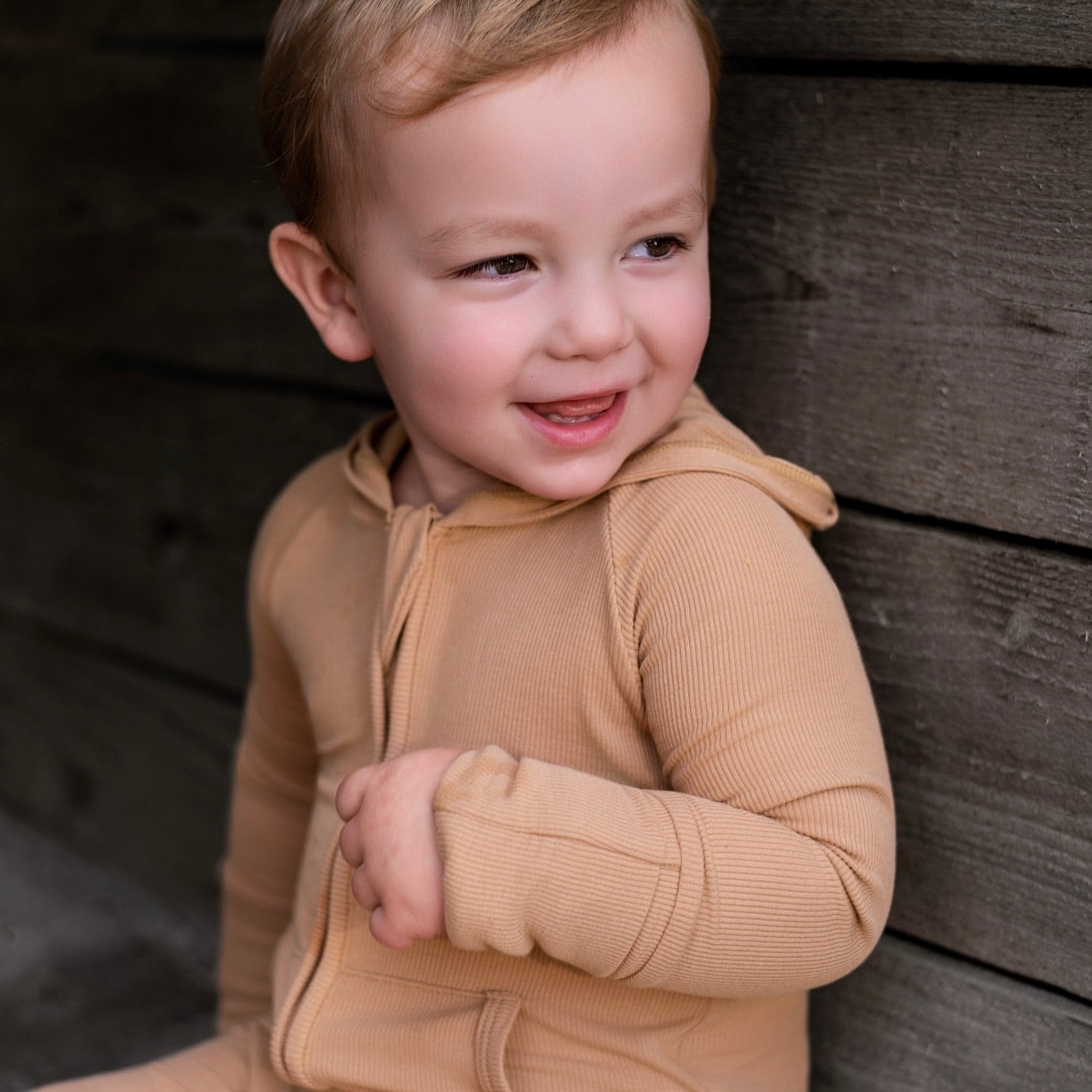 Front Opening Ready Set Romper® ZIP-IT in Ribbed Caramel