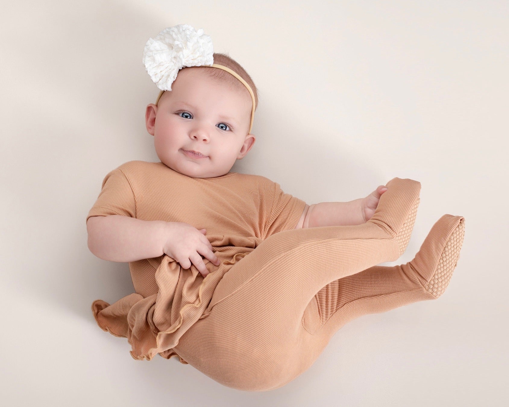 Reversible Opening Ready Set Romper® Twirl in Ribbed Caramel