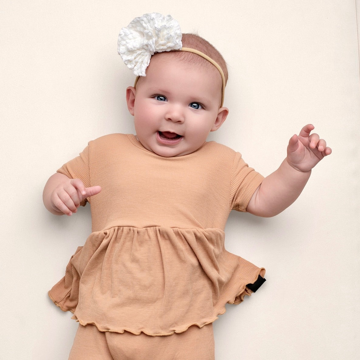 Reversible Opening Ready Set Romper® Twirl in Ribbed Caramel
