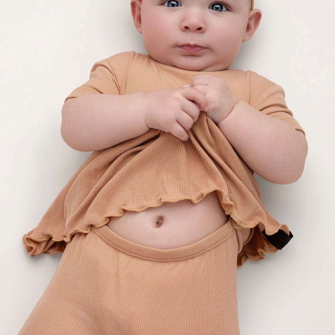 Reversible Opening Ready Set Romper® Twirl in Ribbed Caramel