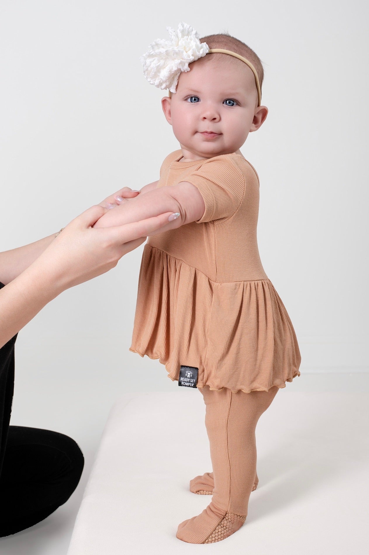 Reversible Opening Ready Set Romper® Twirl in Ribbed Caramel