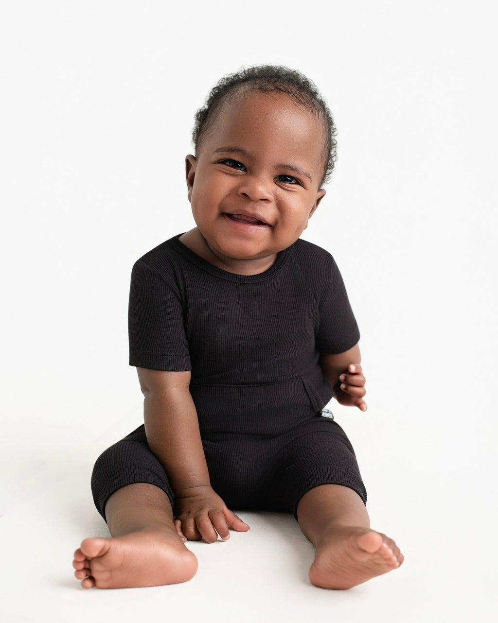 Front Opening Ready Set Romper® Shortie in Ribbed Essential Midnight