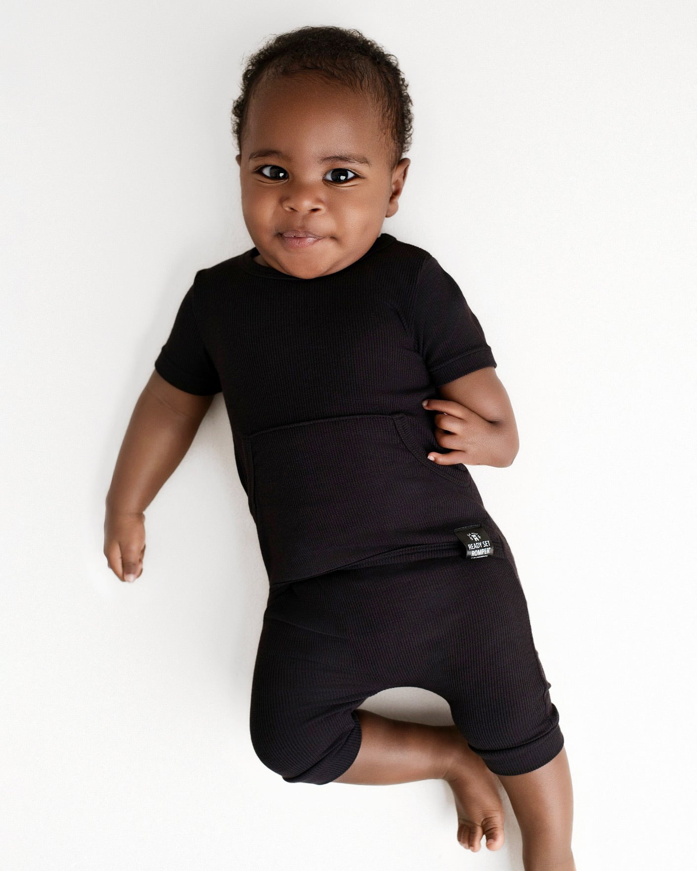 Front Opening Ready Set Romper® Shortie in Ribbed Essential Midnight