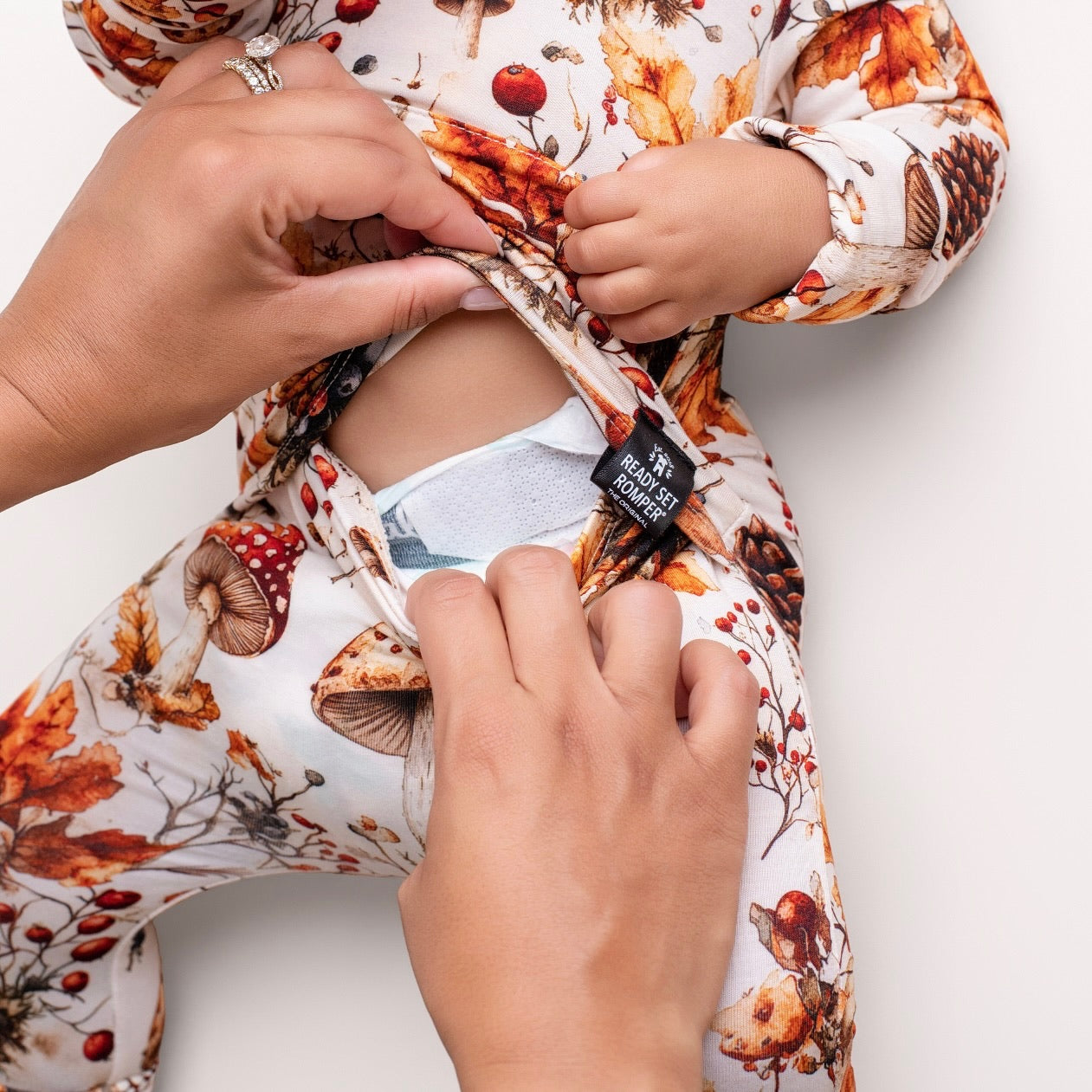 Front Opening Ready Set Romper® in Mushrooms