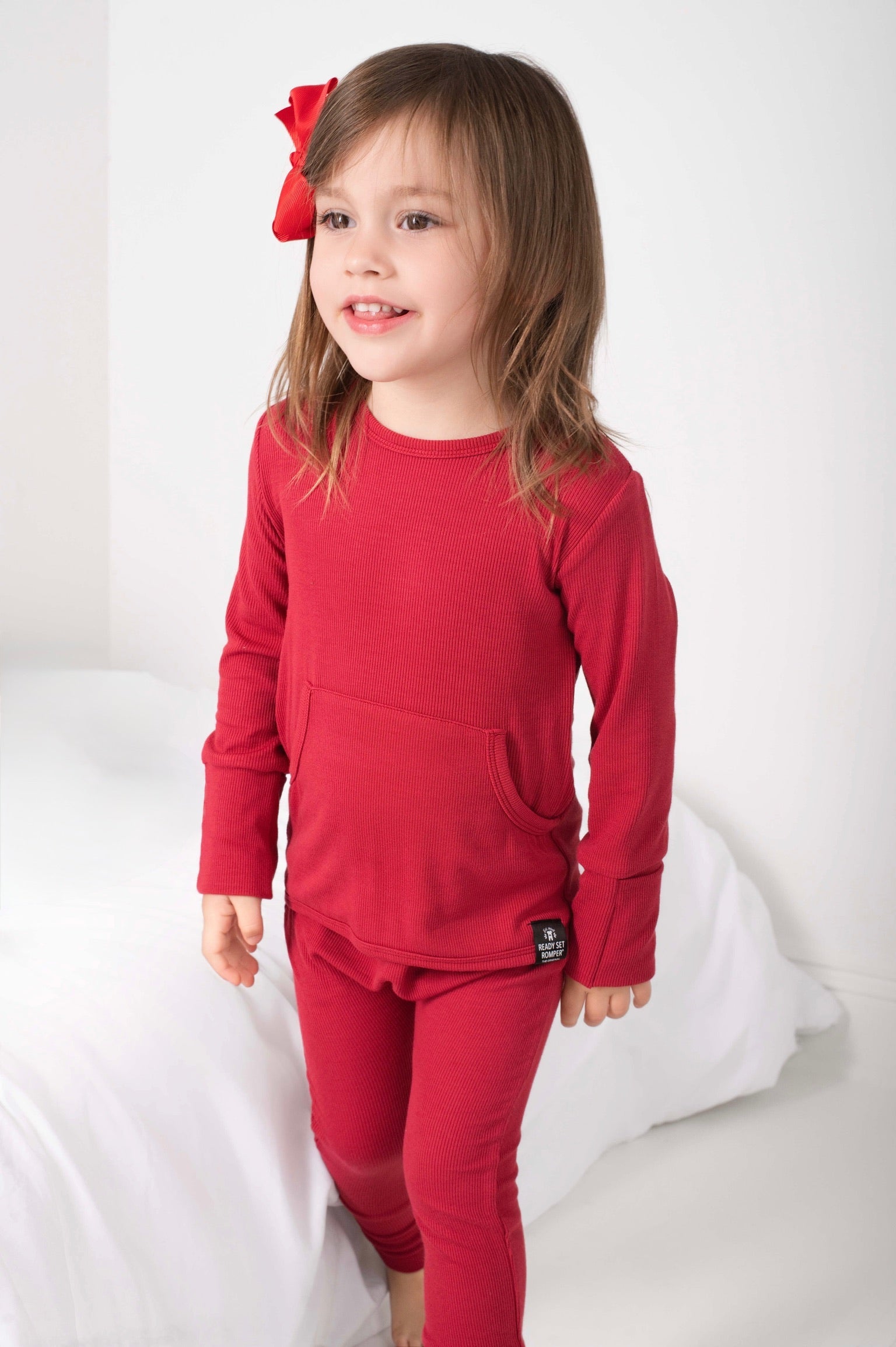 Front Opening Ready Set Romper® in Ribbed Crimson