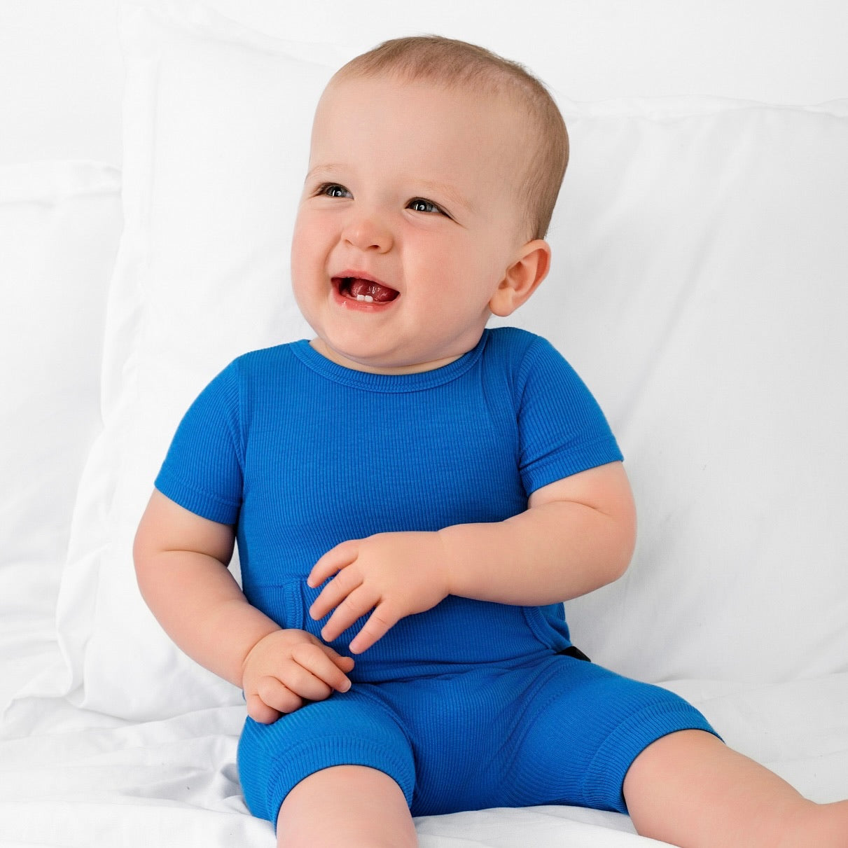Front Opening Ready Set Romper® Shortie in Ribbed Sapphire