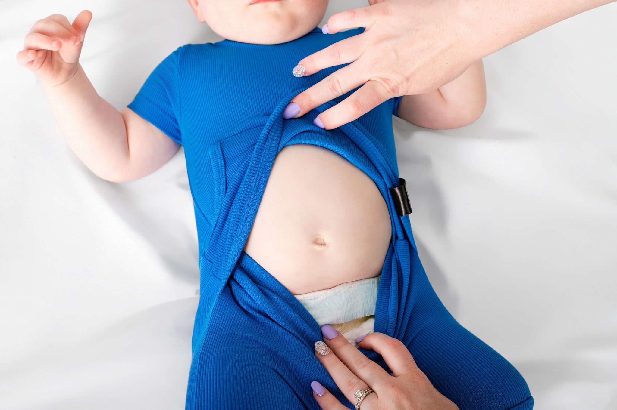 Front Opening Ready Set Romper® Shortie in Ribbed Sapphire