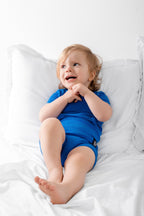 Front Opening Ready Set Romper® Shortie in Ribbed Sapphire