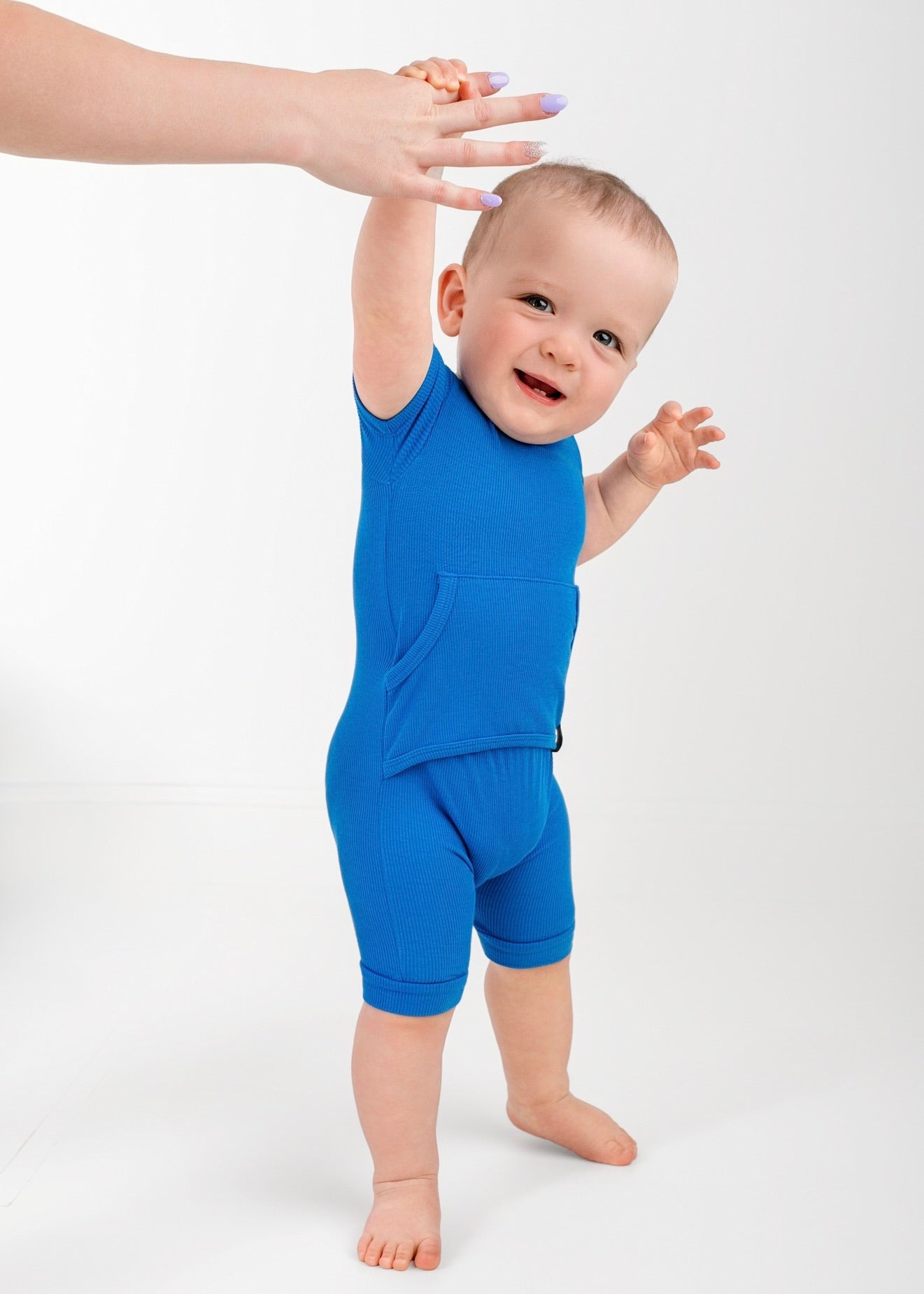 Front Opening Ready Set Romper® Shortie in Ribbed Sapphire