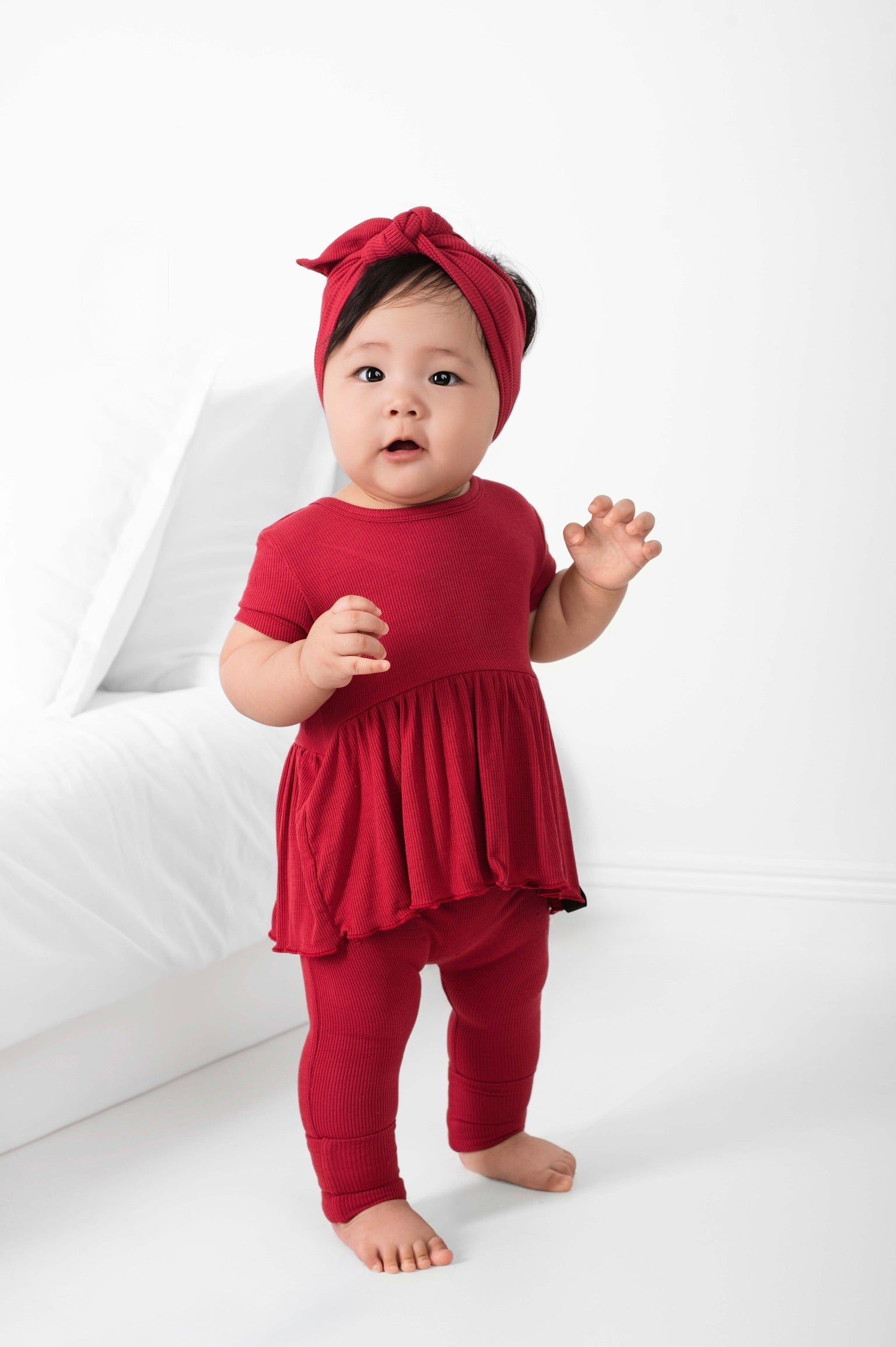 Reversible Opening Ready Set Romper® Twirl in Ribbed Crimson
