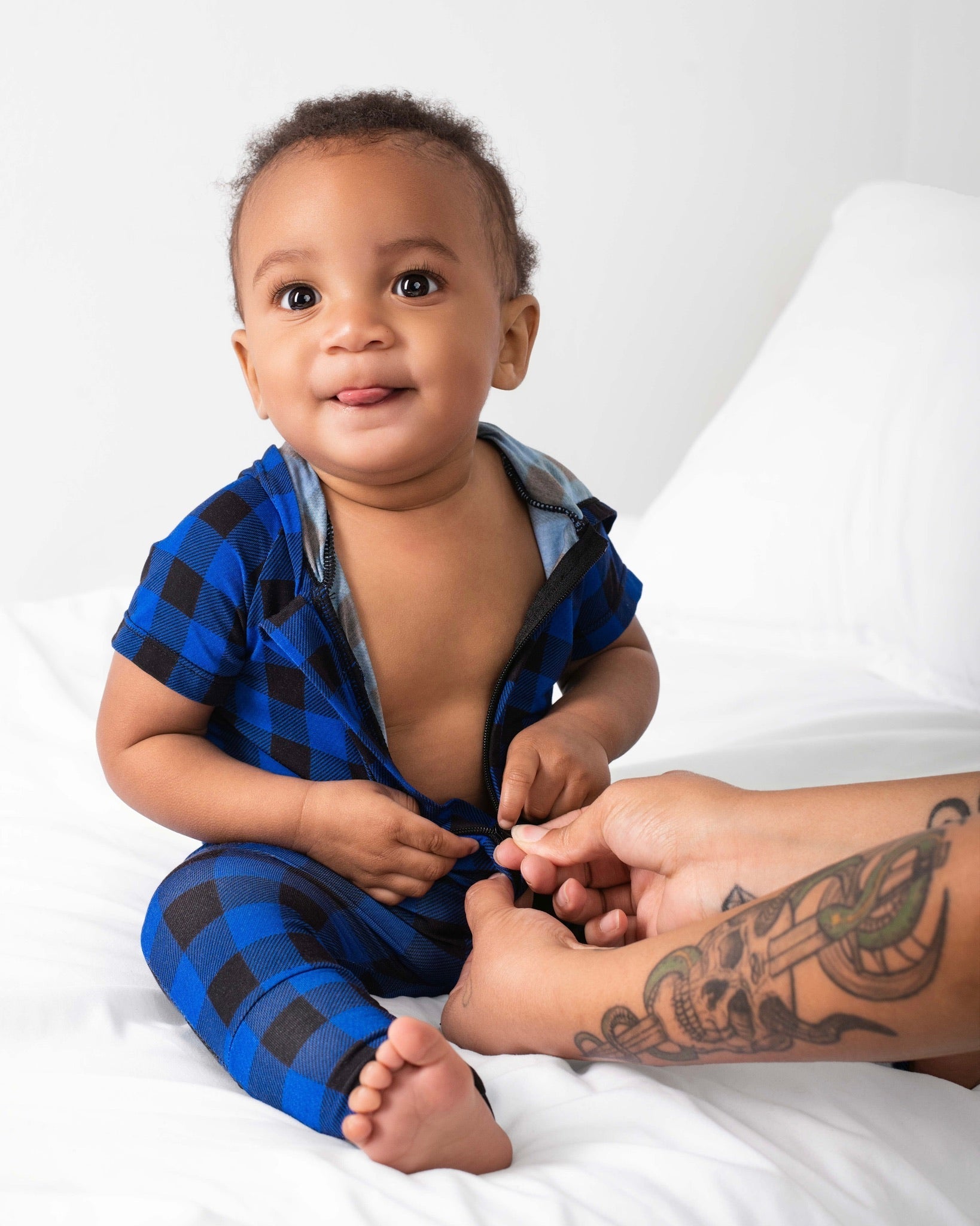 Front Opening Ready Set Romper® ZIP-IT! in Blue Buffalo Plaid