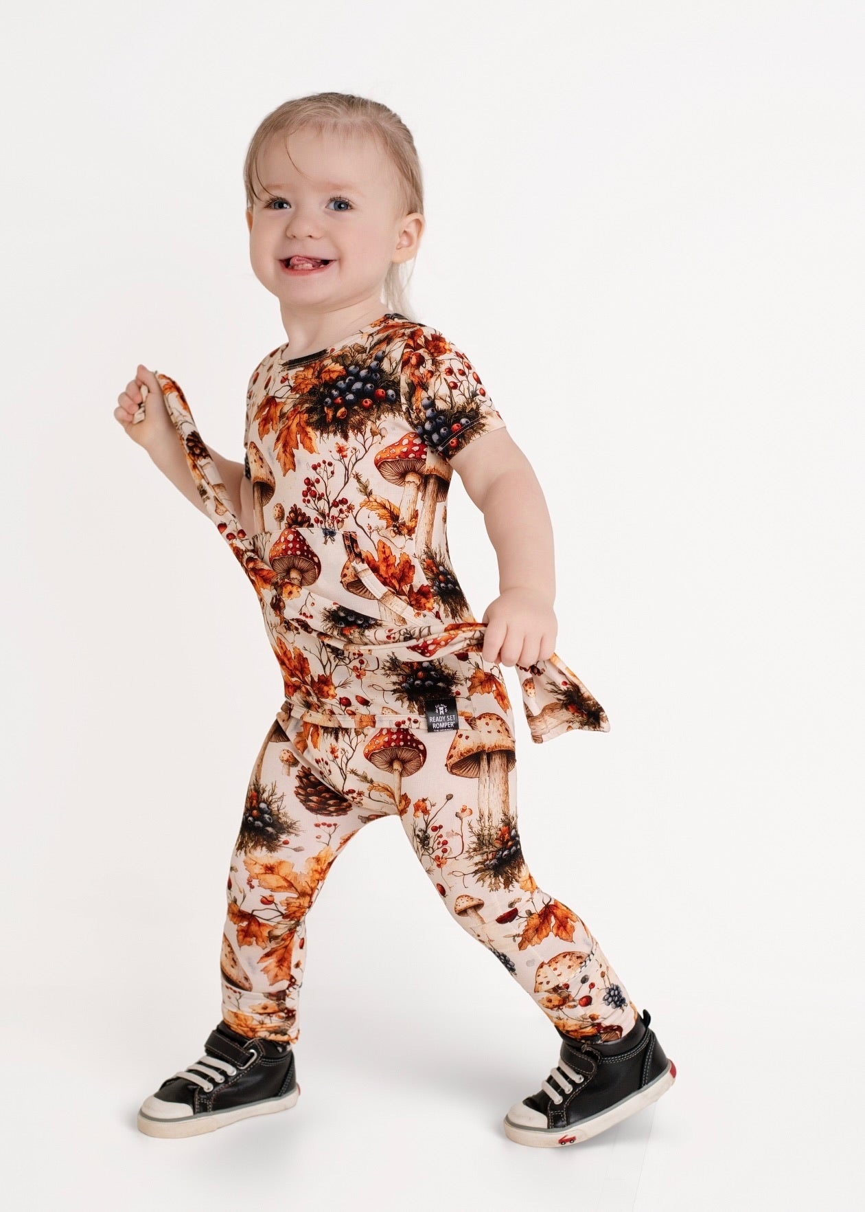 Front Opening Ready Set Romper® in Mushrooms
