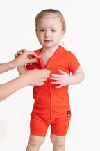 Front Opening Ready Set Romper® ZIP-IT! in Ribbed Coral