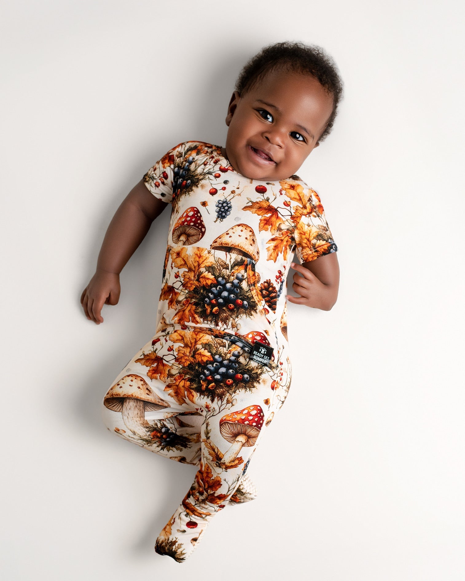 Front Opening Ready Set Romper® in Mushrooms