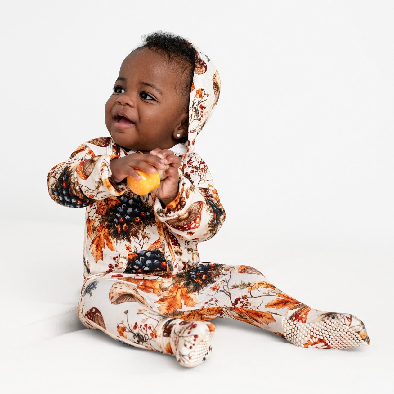 Front Opening Ready Set Romper® ZIP-IT! in Mushrooms