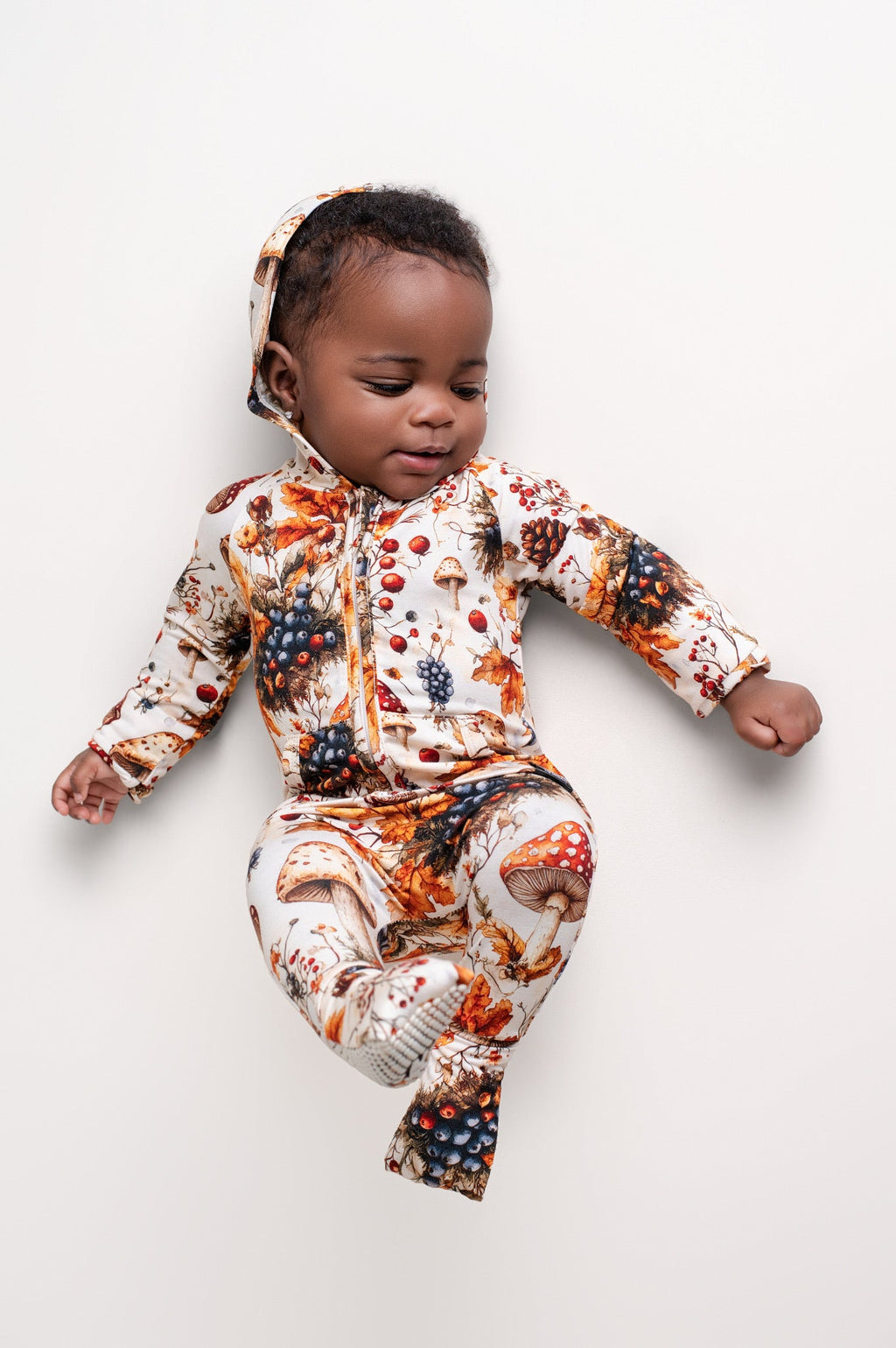 Front Opening Ready Set Romper® ZIP-IT! in Mushrooms