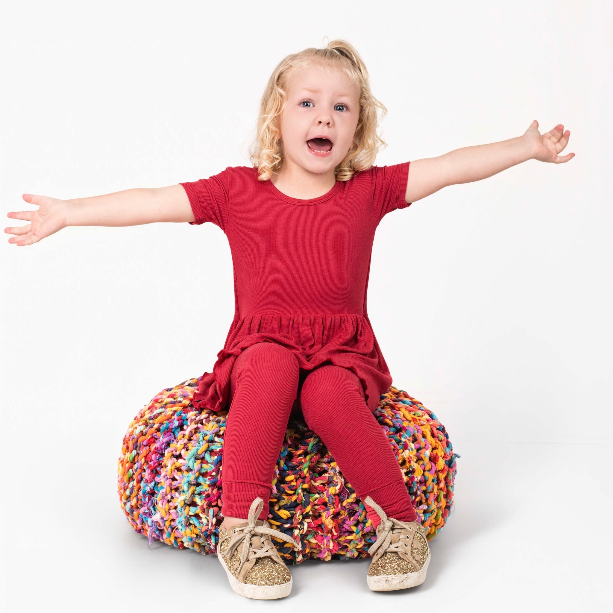 Reversible Opening Ready Set Romper® Twirl in Ribbed Crimson