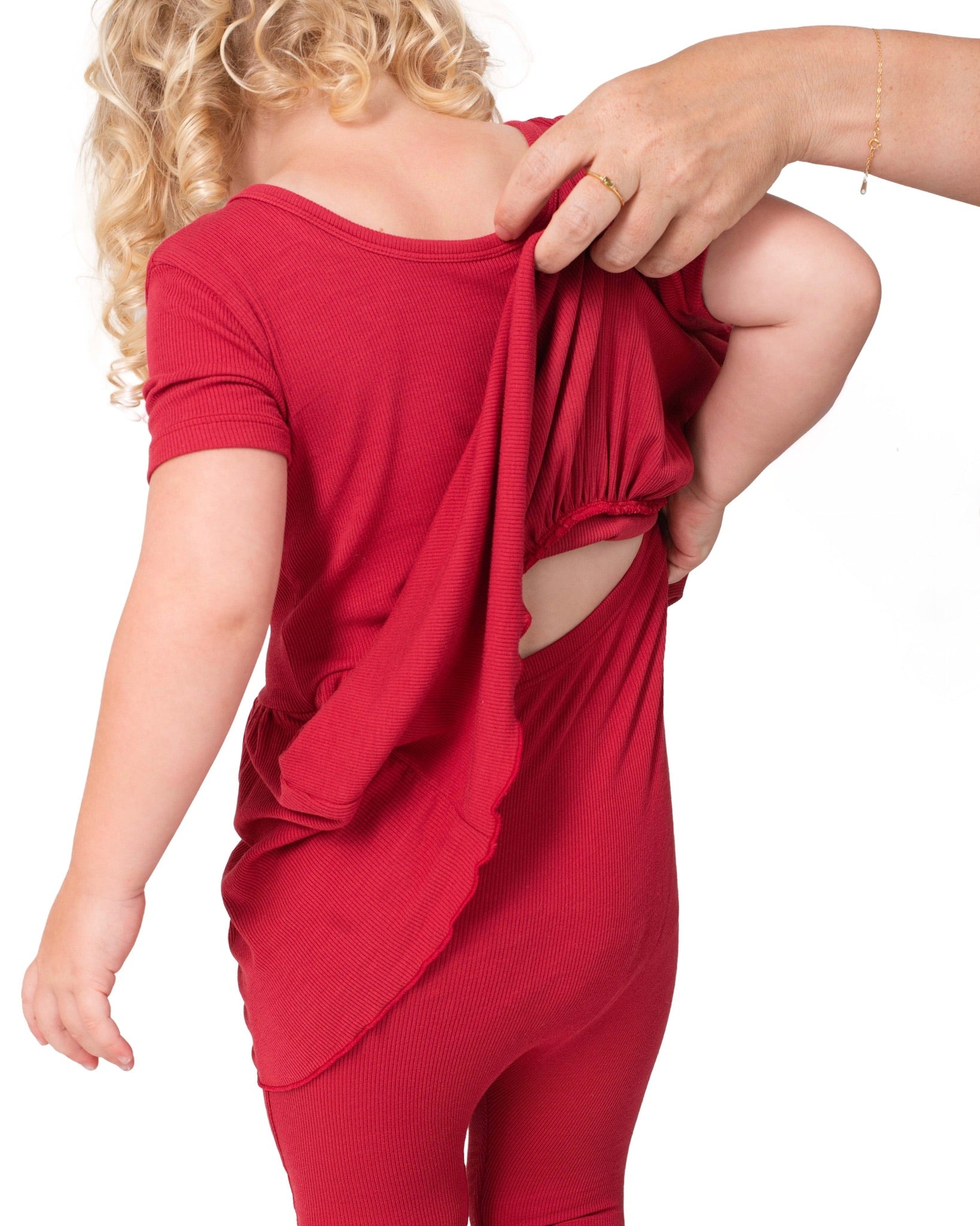 Reversible Opening Ready Set Romper® Twirl in Ribbed Crimson