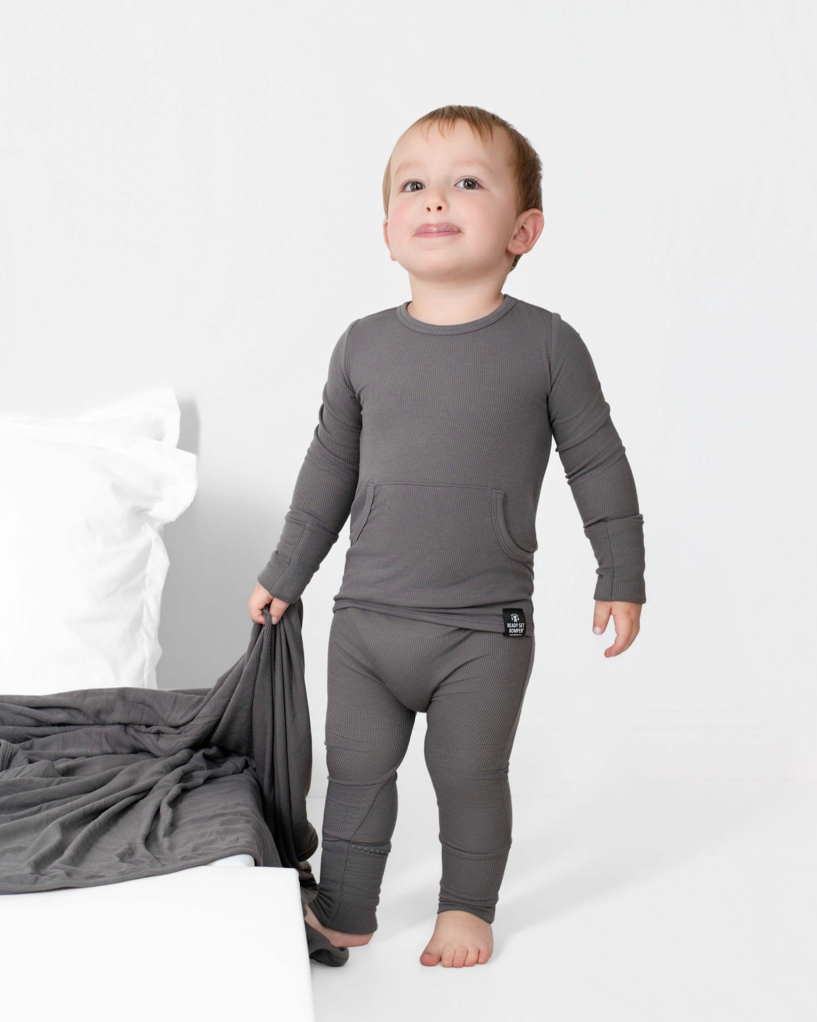 Front Opening Ready Set Romper® in Ribbed Stormy