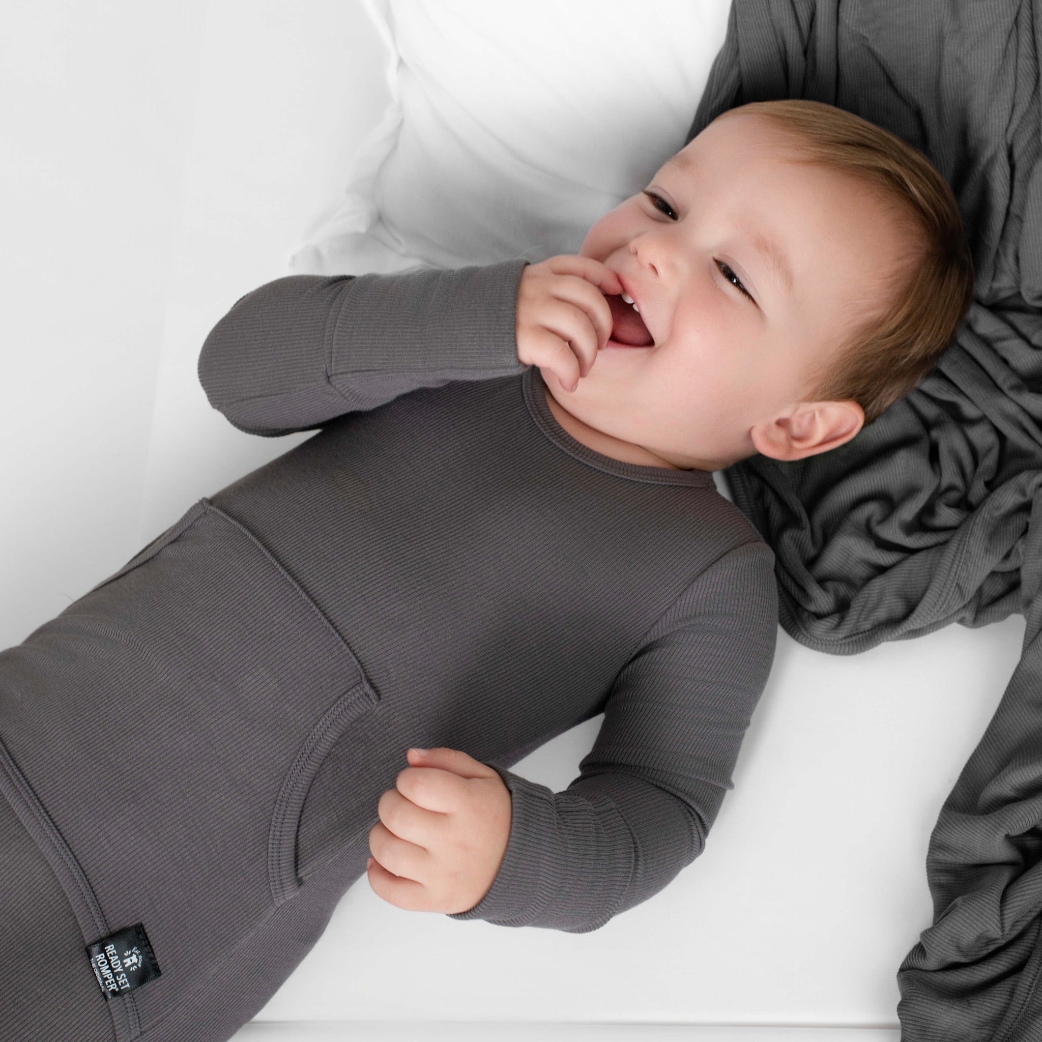 Front Opening Ready Set Romper® in Ribbed Stormy