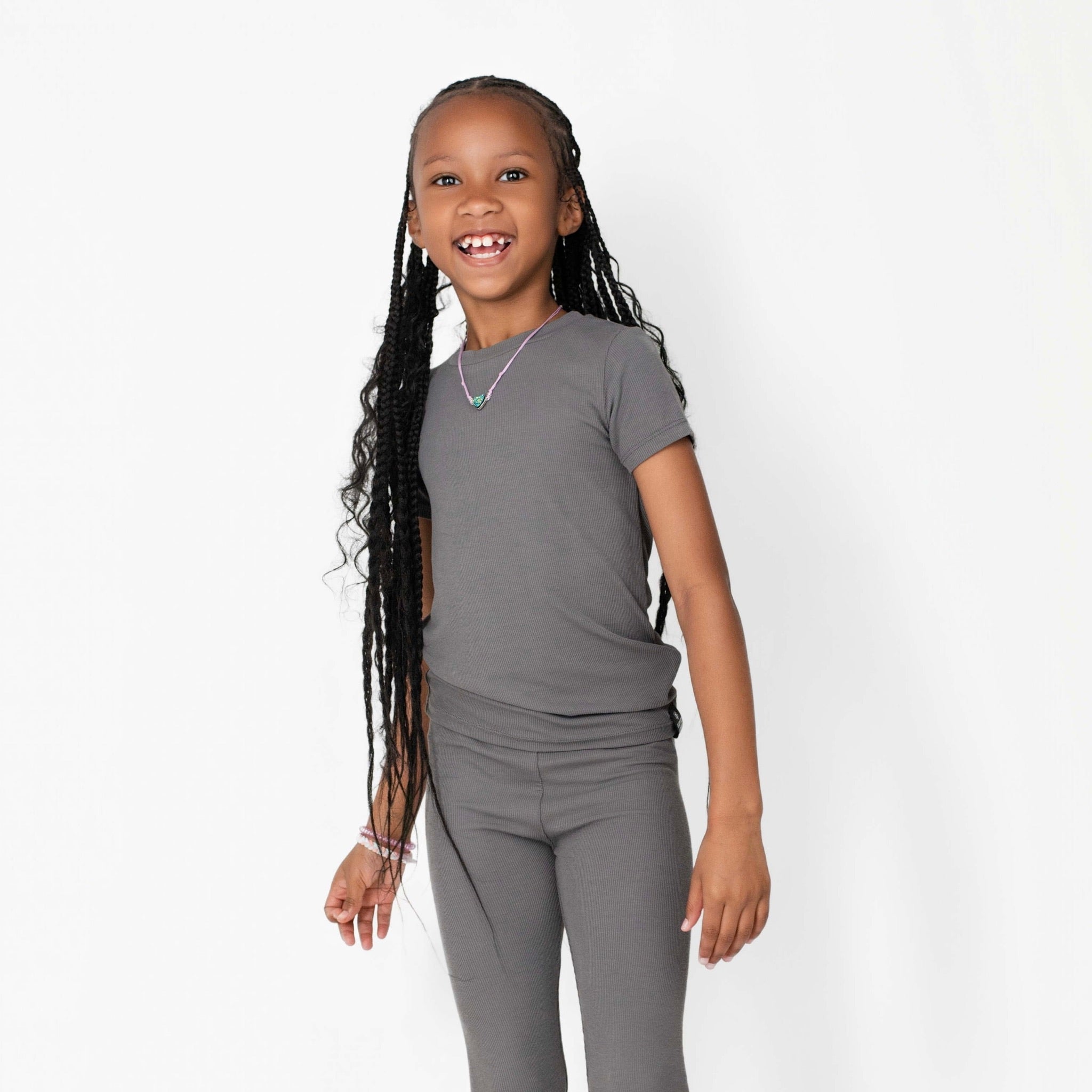 2 pc Loungewear Set in Ribbed Stormy
