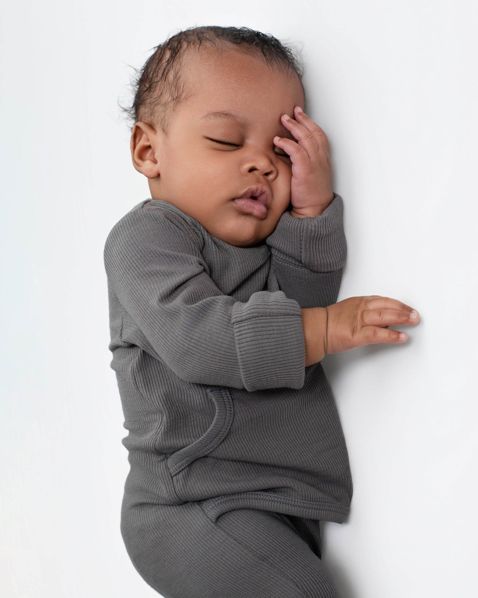 Front Opening Ready Set Romper® in Ribbed Stormy
