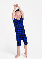 Front Opening Ready Set Romper® Shortie in Blue Buffalo Plaid
