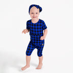 Front Opening Ready Set Romper® Shortie in Blue Buffalo Plaid