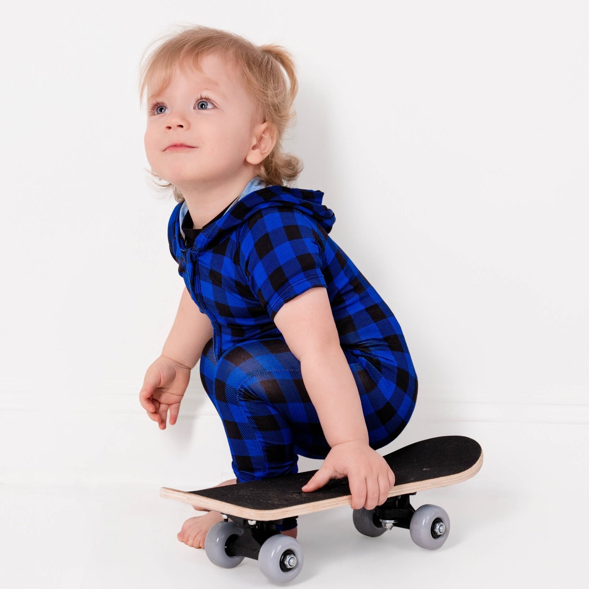 Front Opening Ready Set Romper® ZIP-IT! in Blue Buffalo Plaid