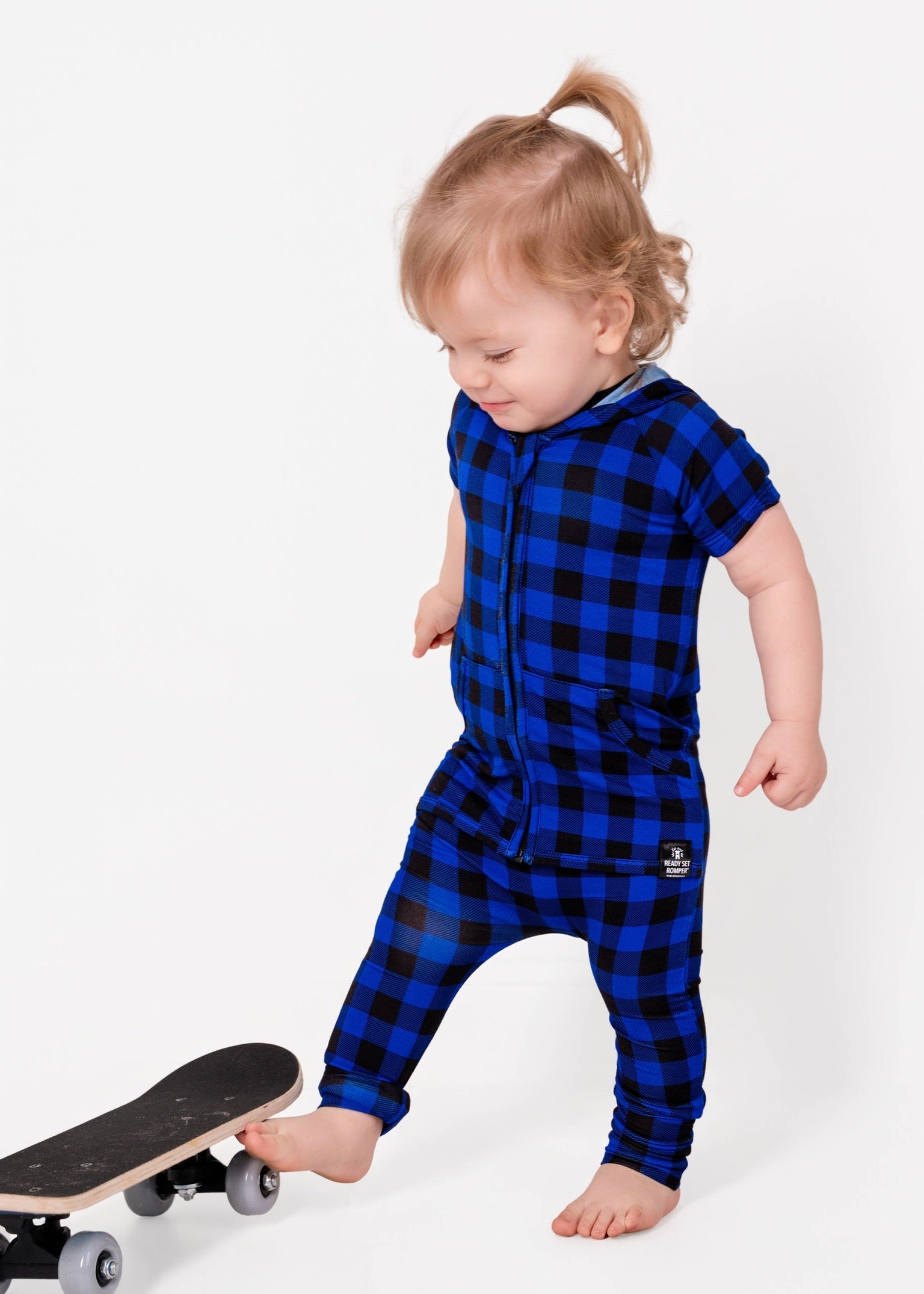 Front Opening Ready Set Romper® ZIP-IT! in Blue Buffalo Plaid