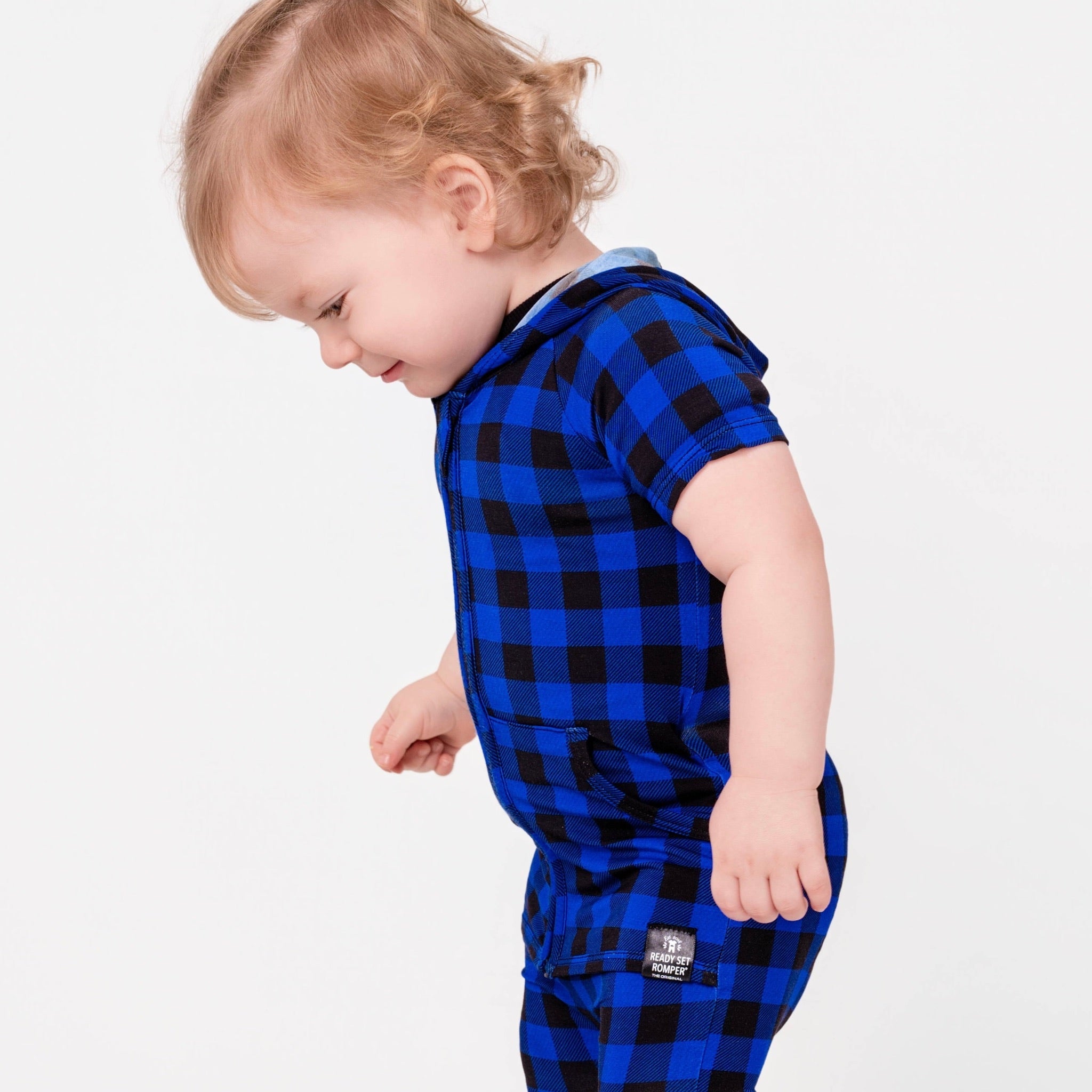 Front Opening Ready Set Romper® ZIP-IT! in Blue Buffalo Plaid
