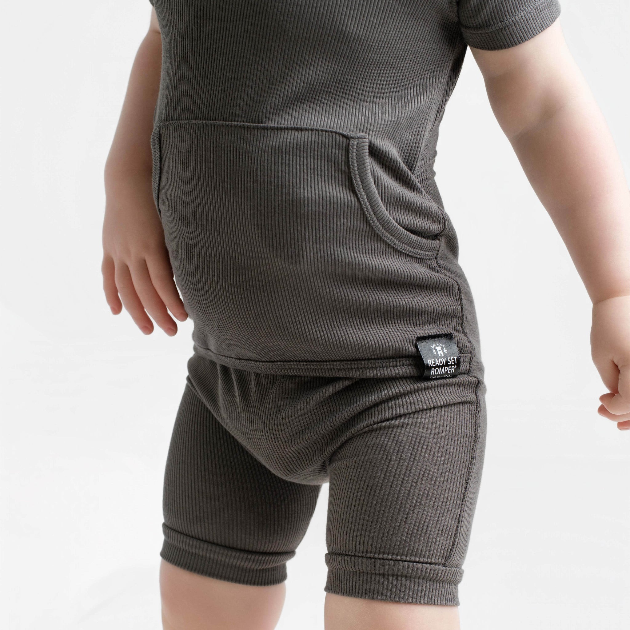 Front Opening Ready Set Romper® Shortie in Ribbed Stormy