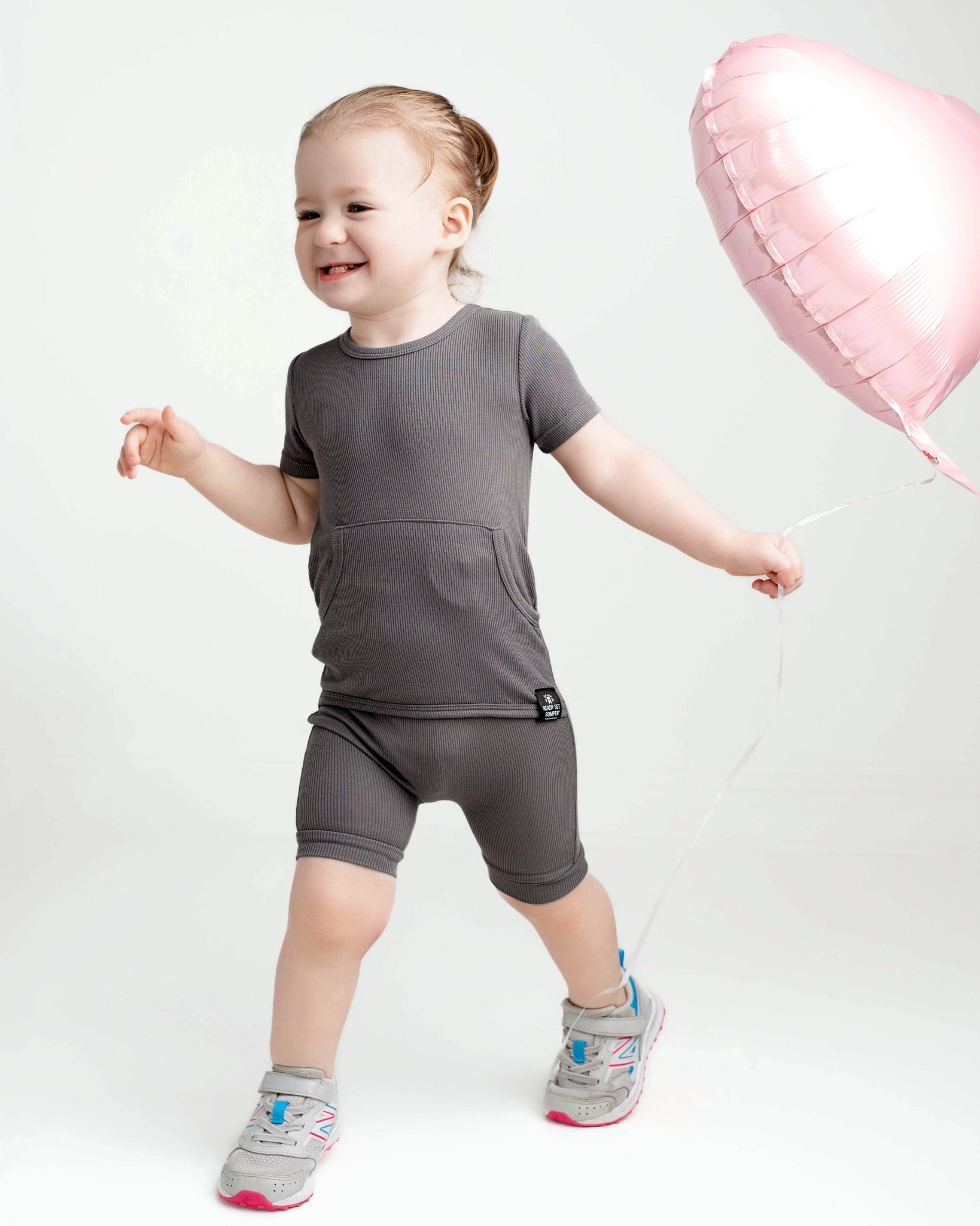 Front Opening Ready Set Romper® Shortie in Ribbed Stormy