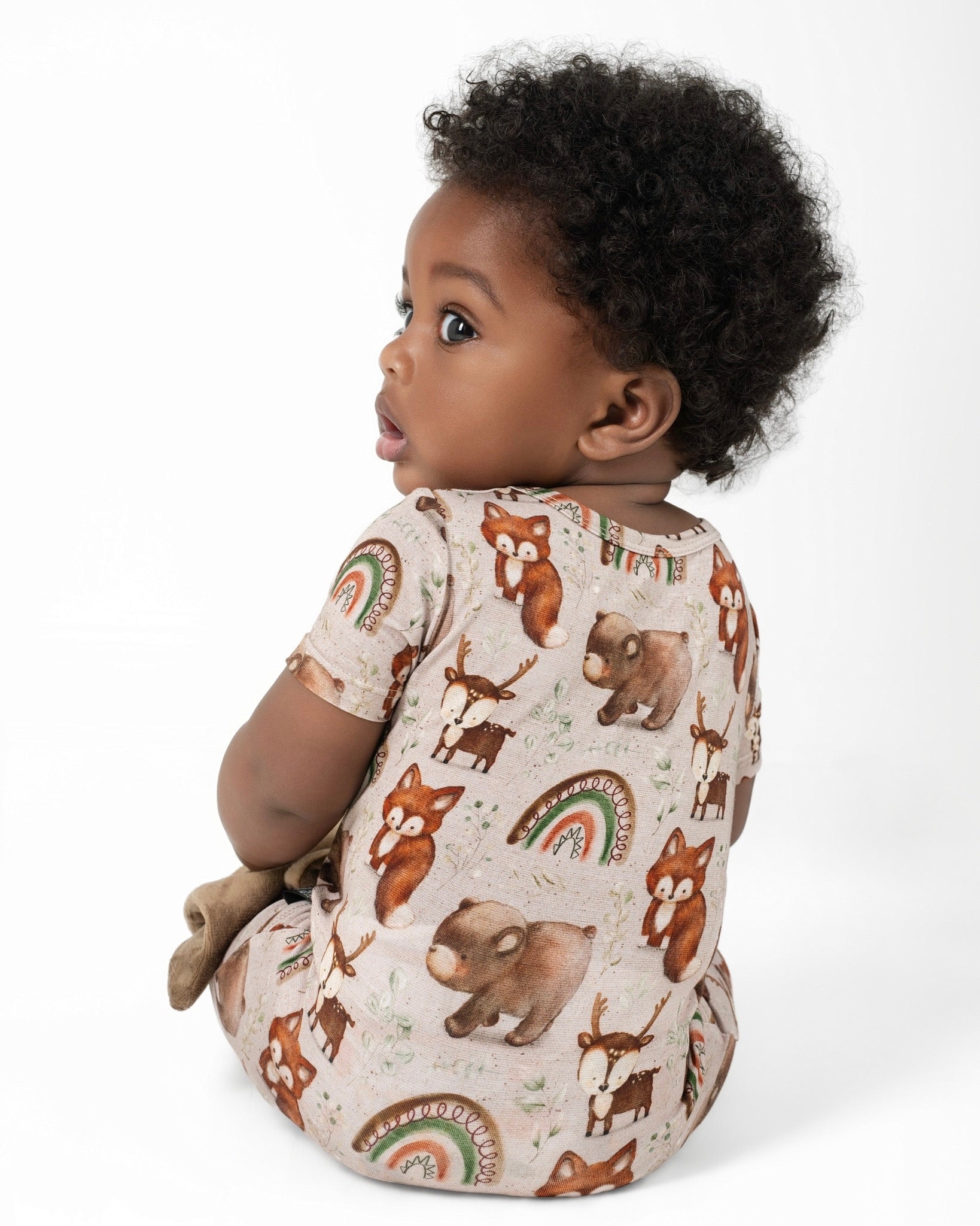 Front Opening Ready Set Romper® Shortie in Woodland Animals