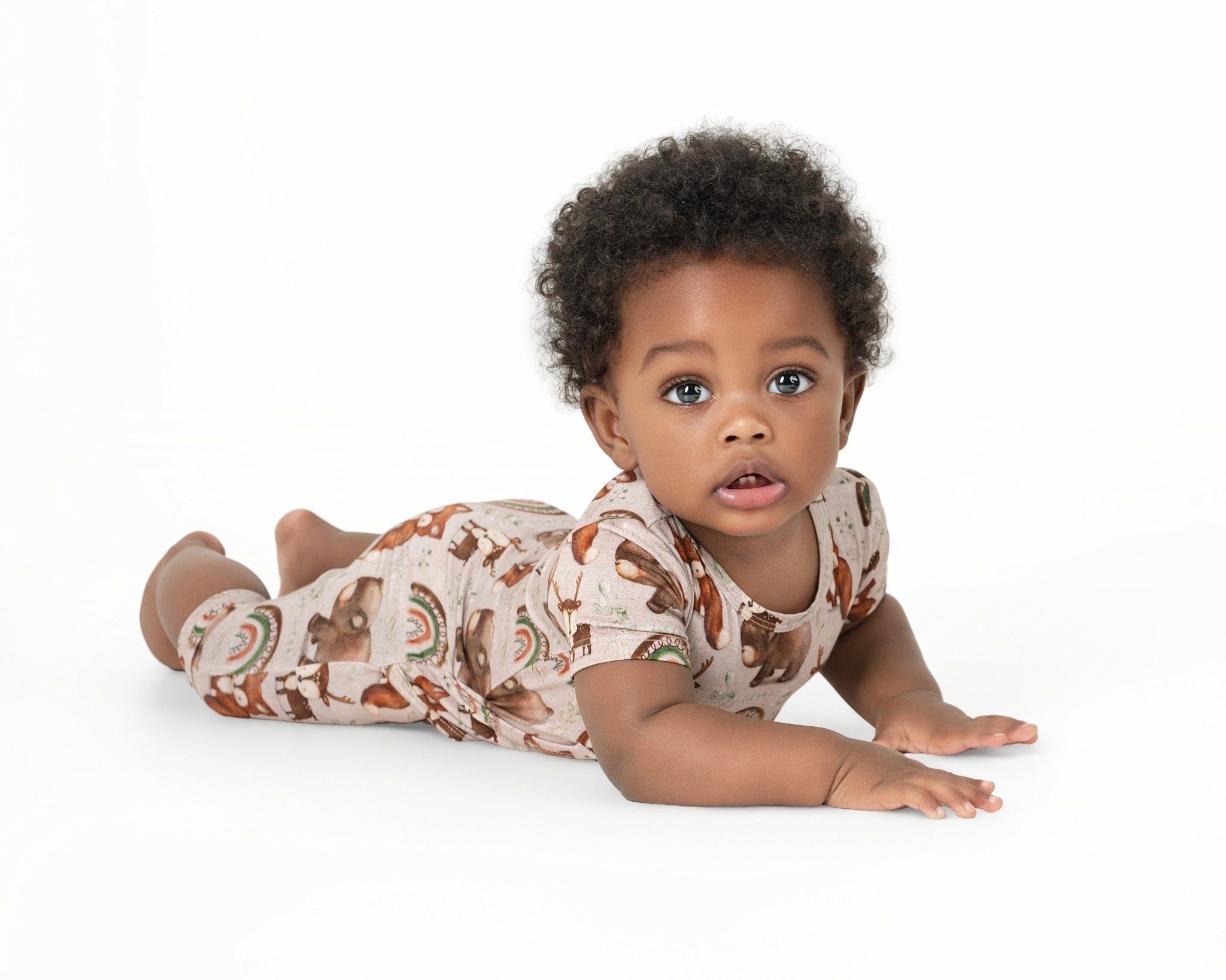 Front Opening Ready Set Romper® Shortie in Woodland Animals