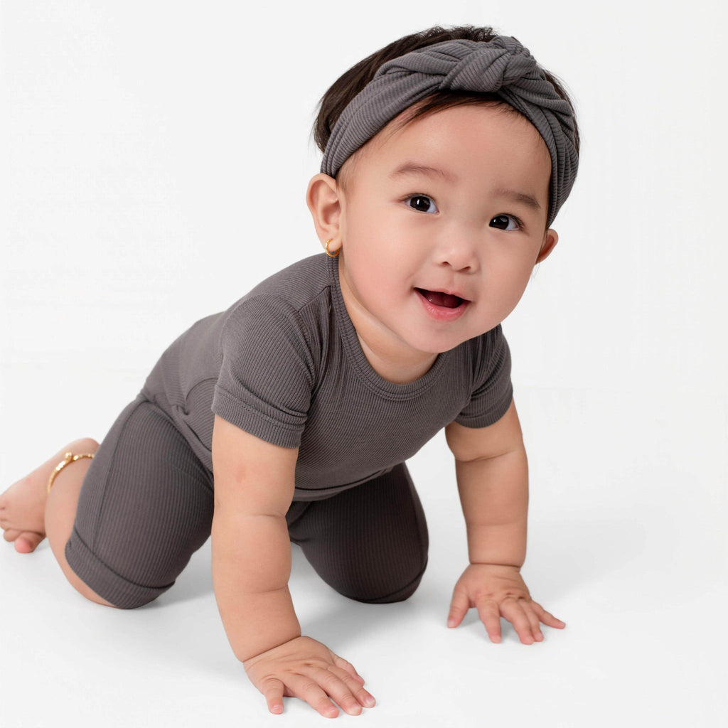 Front Opening Ready Set Romper® Shortie in Ribbed Stormy