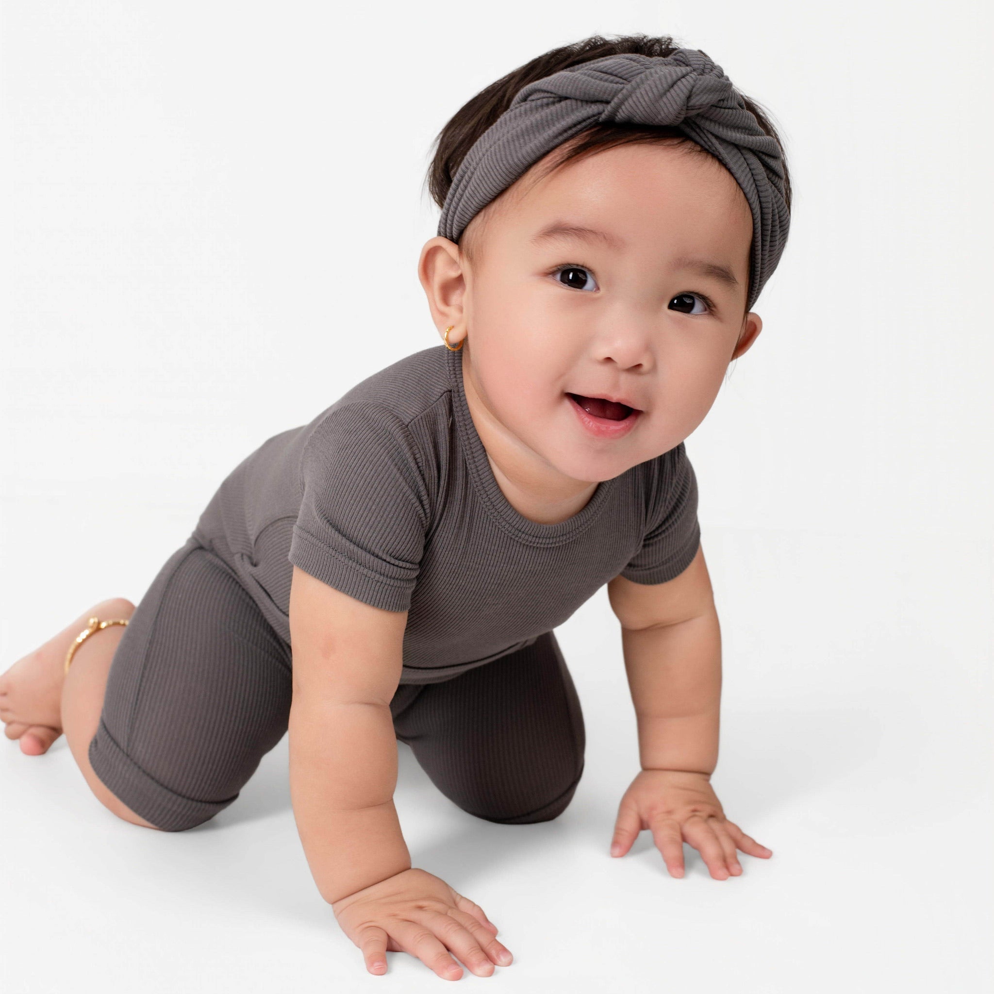 Front Opening Ready Set Romper® Shortie in Ribbed Stormy