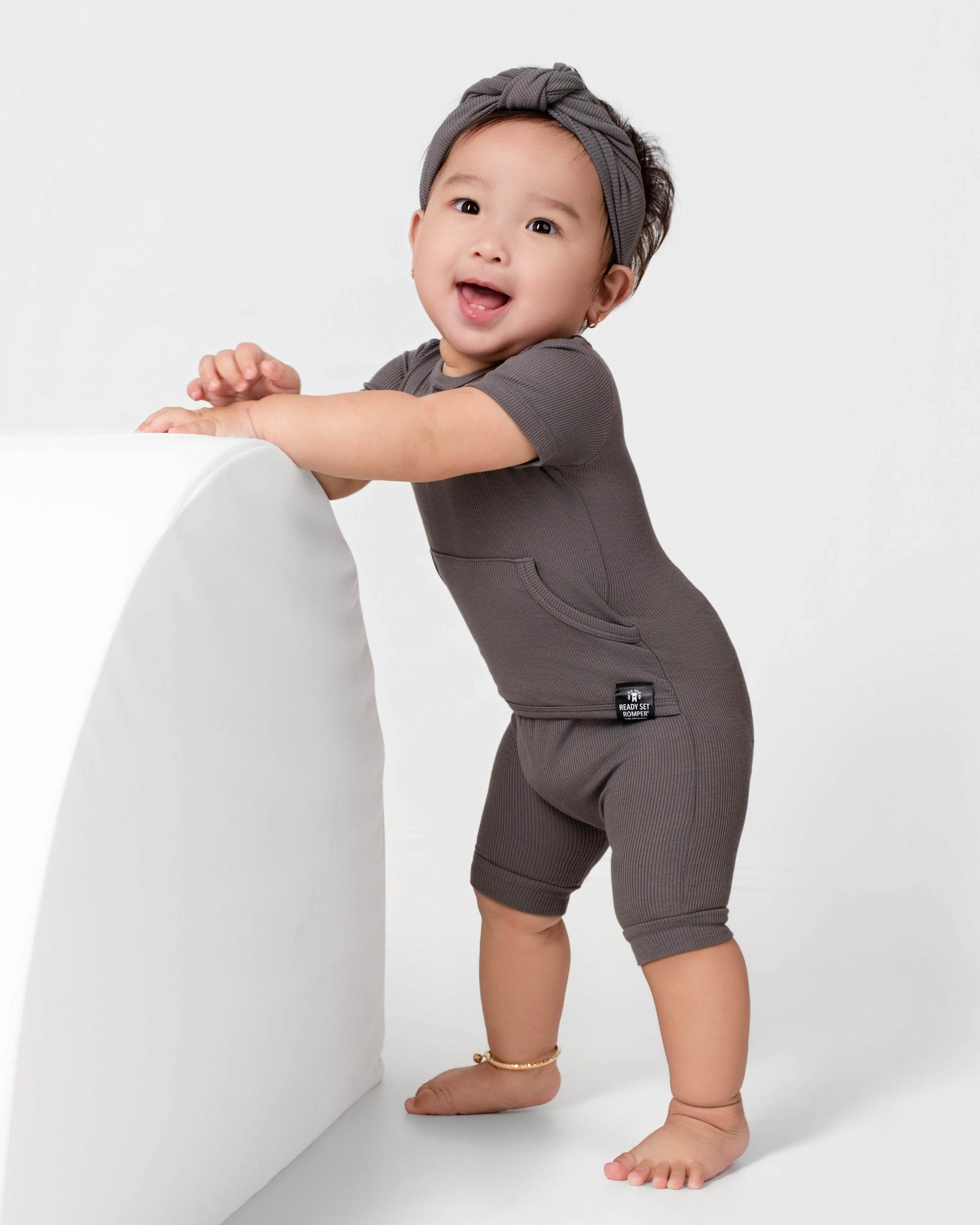 Front Opening Ready Set Romper® Shortie in Ribbed Stormy