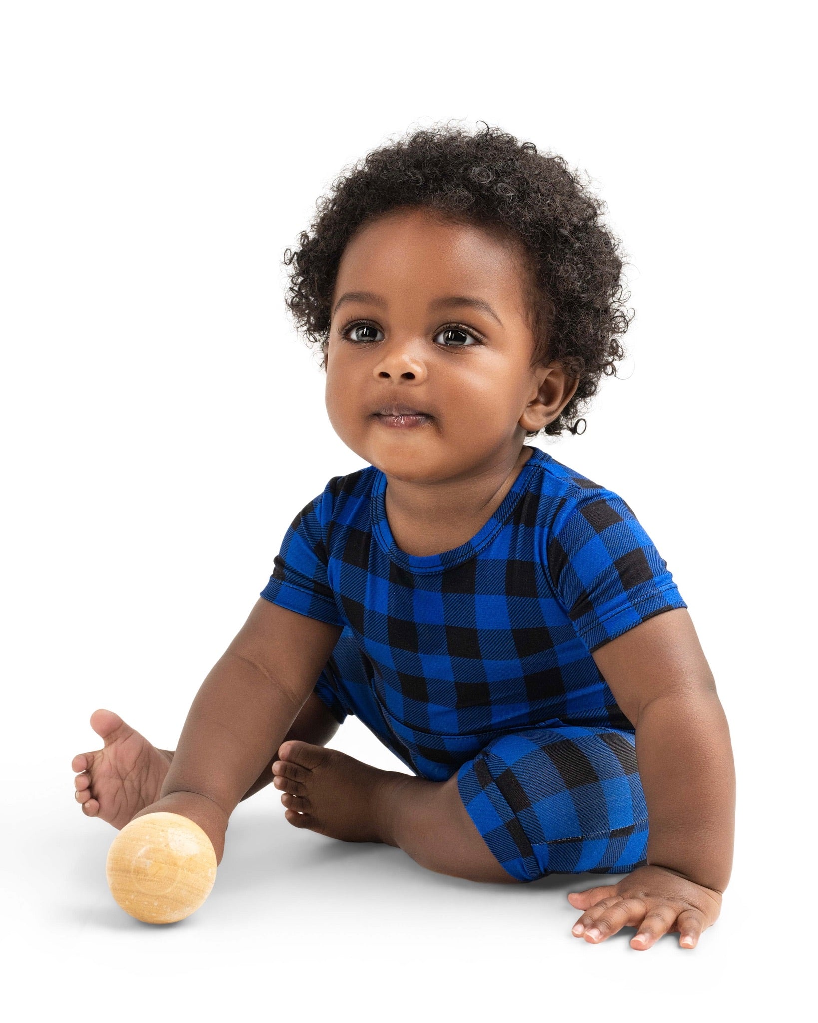 Front Opening Ready Set Romper® Shortie in Blue Buffalo Plaid